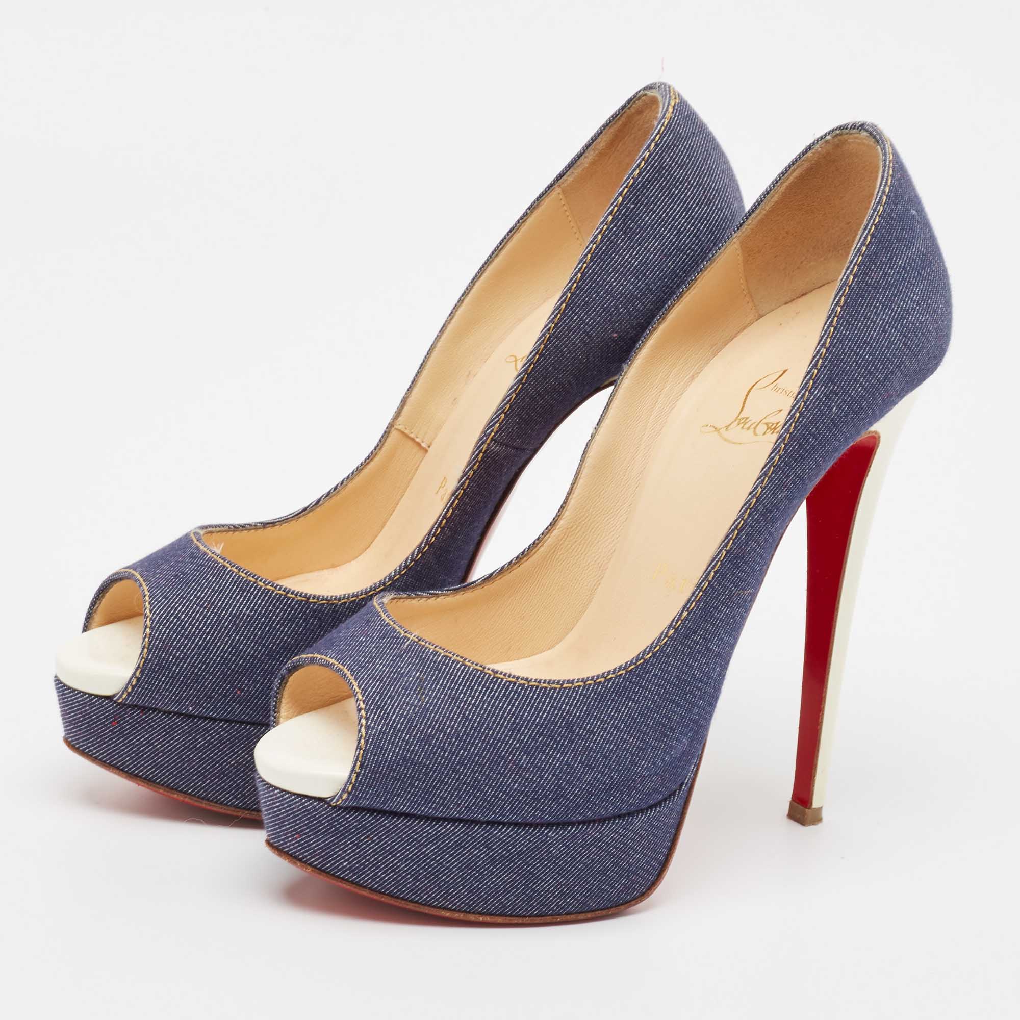 Christian Louboutin Blue Denim Lady Peep Pumps Size 36.5