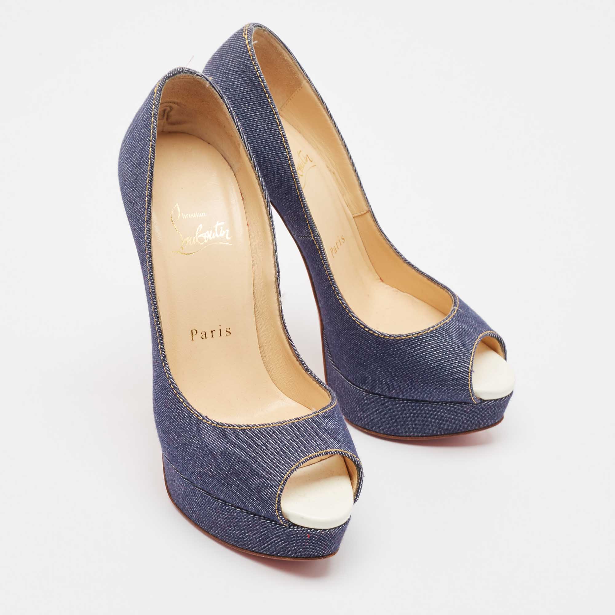 Christian Louboutin Blue Denim Lady Peep Pumps Size 36.5