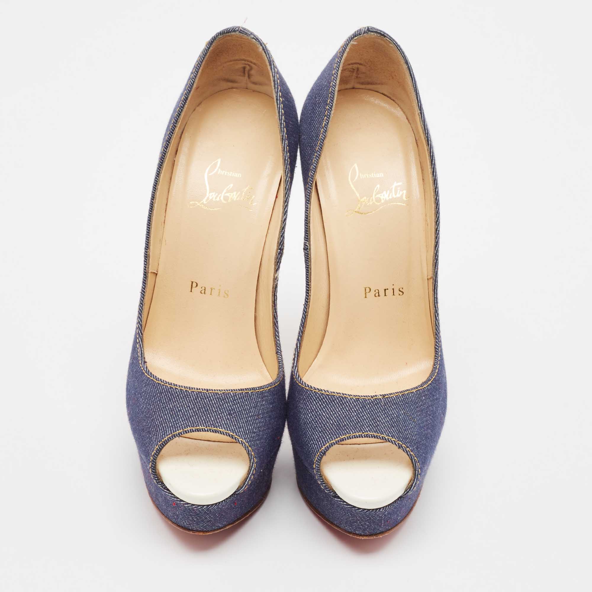 Christian Louboutin Blue Denim Lady Peep Pumps Size 36.5