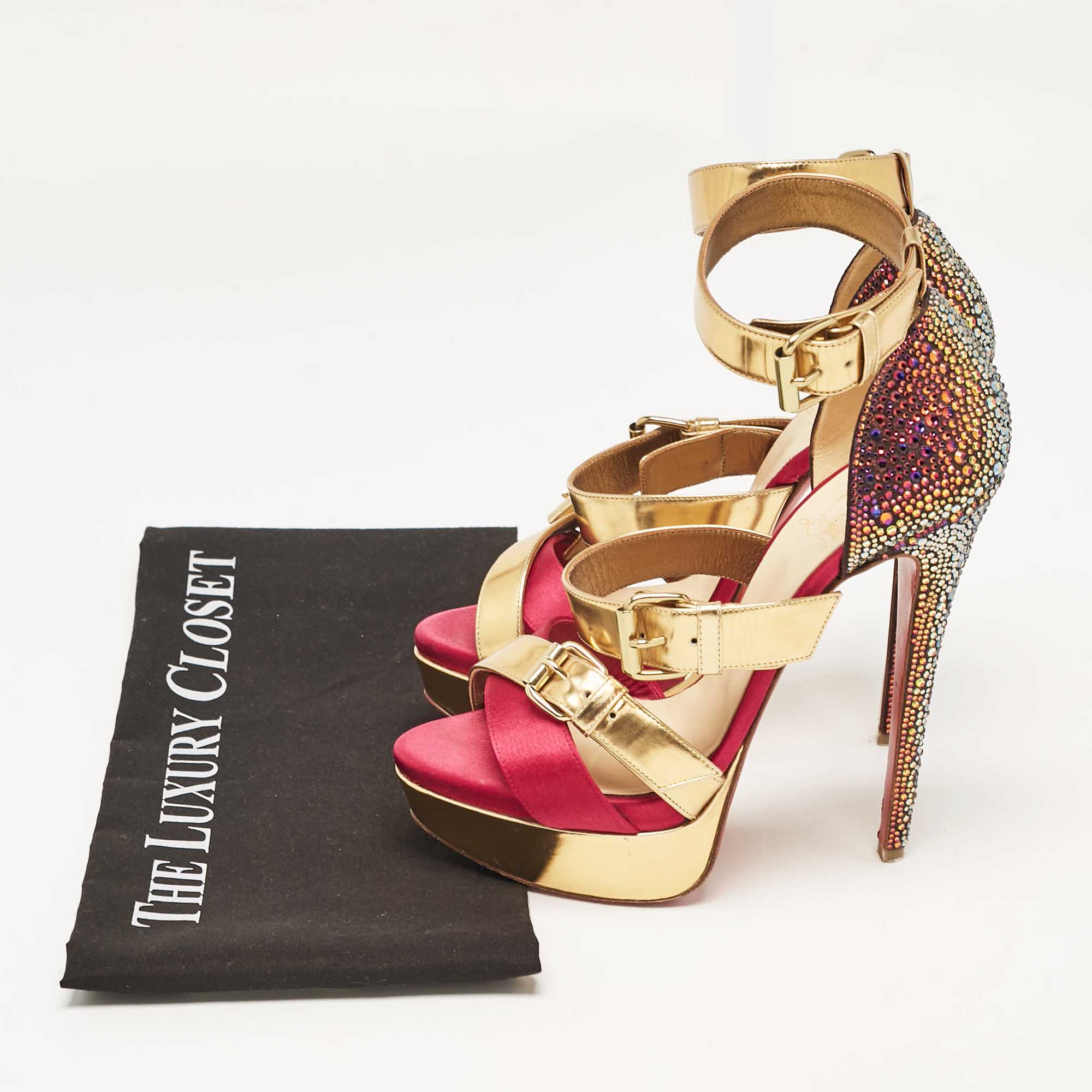 Christian Louboutin Multicolor Leather And Satin Ambertina Ankle Strap Sandals Size 37