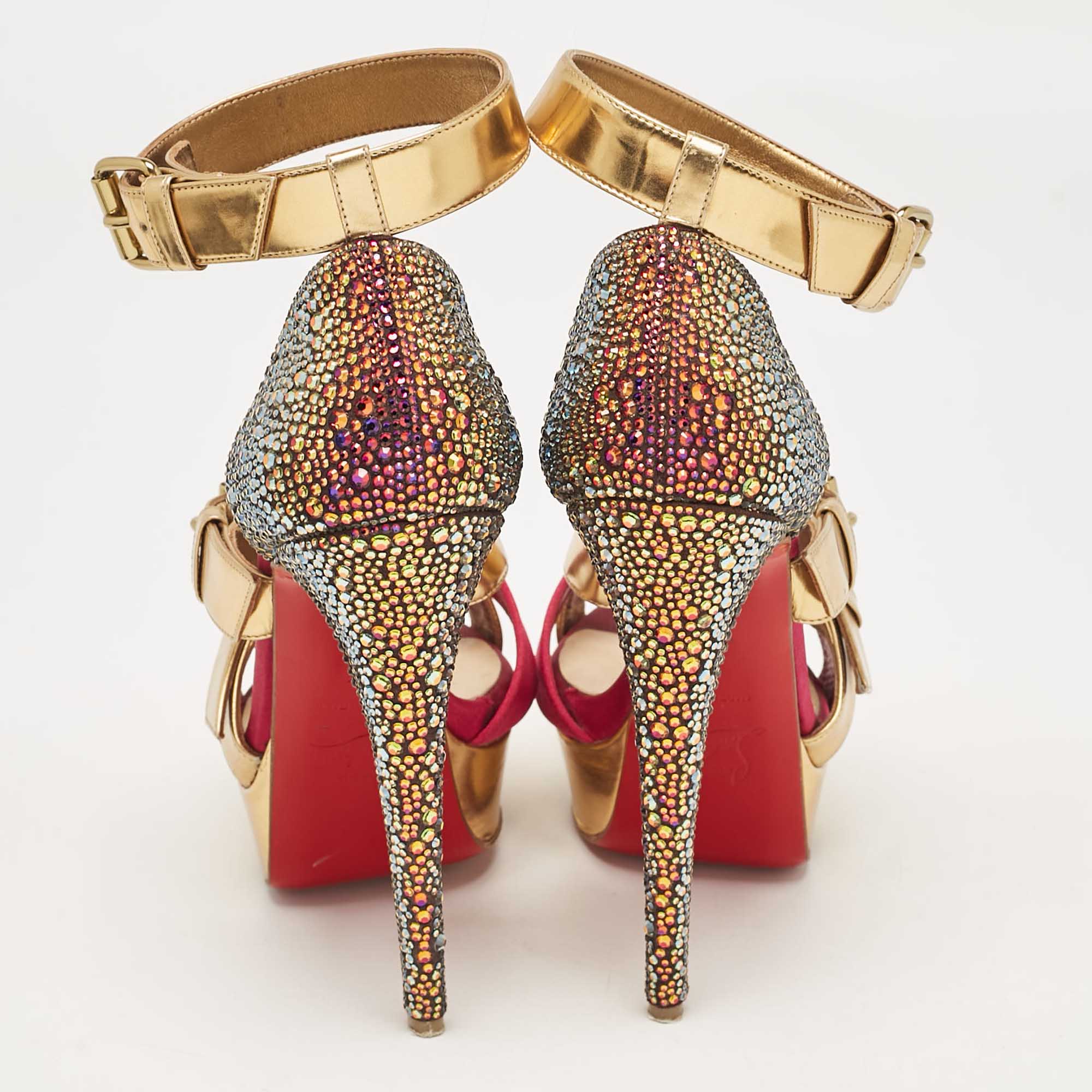 Christian Louboutin Multicolor Leather And Satin Ambertina Ankle Strap Sandals Size 37