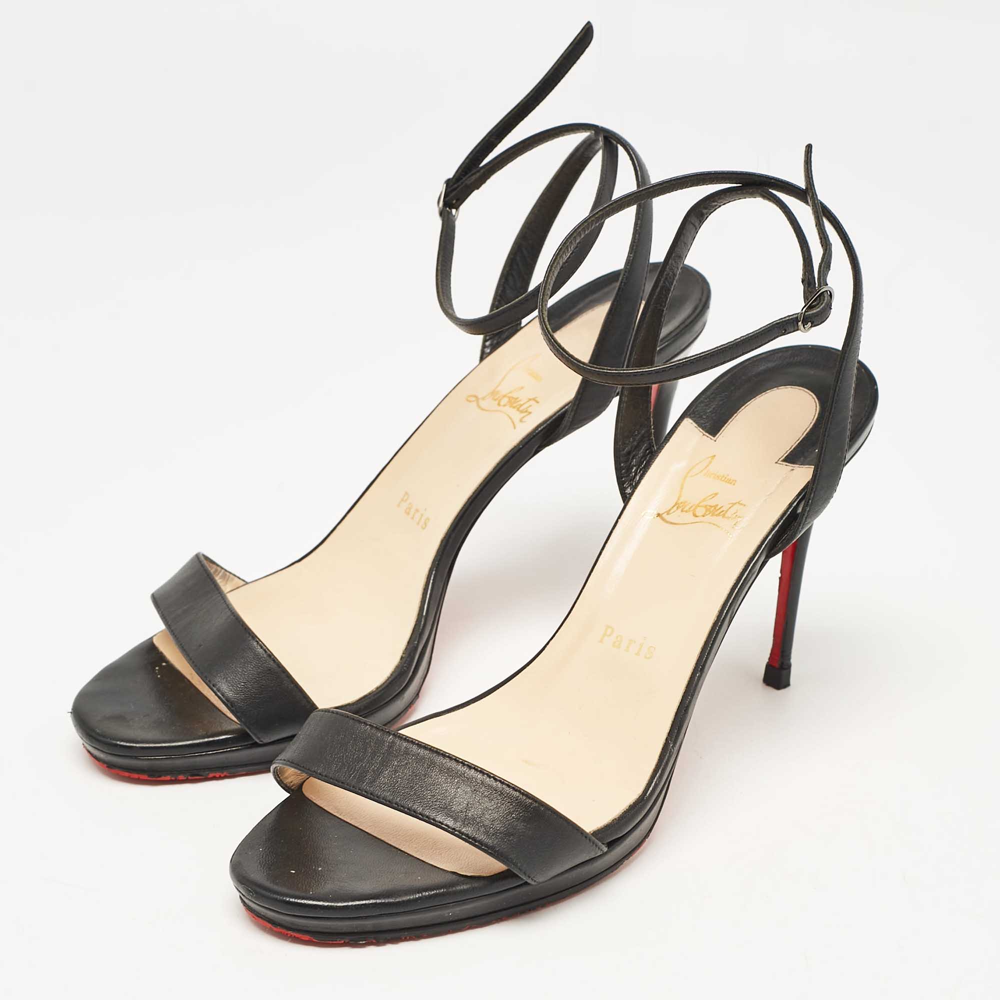 Christian Louboutin Black Leather Loubigirl Ankle Strap Sandals Size 41