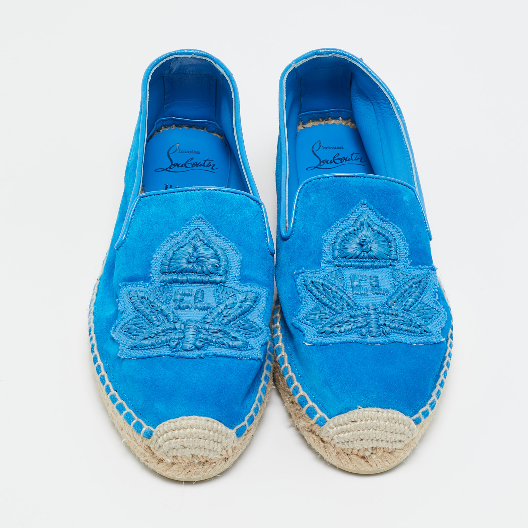 Christian Louboutin Blue Suede Nanou Orlato Espadrille Flats Size 38