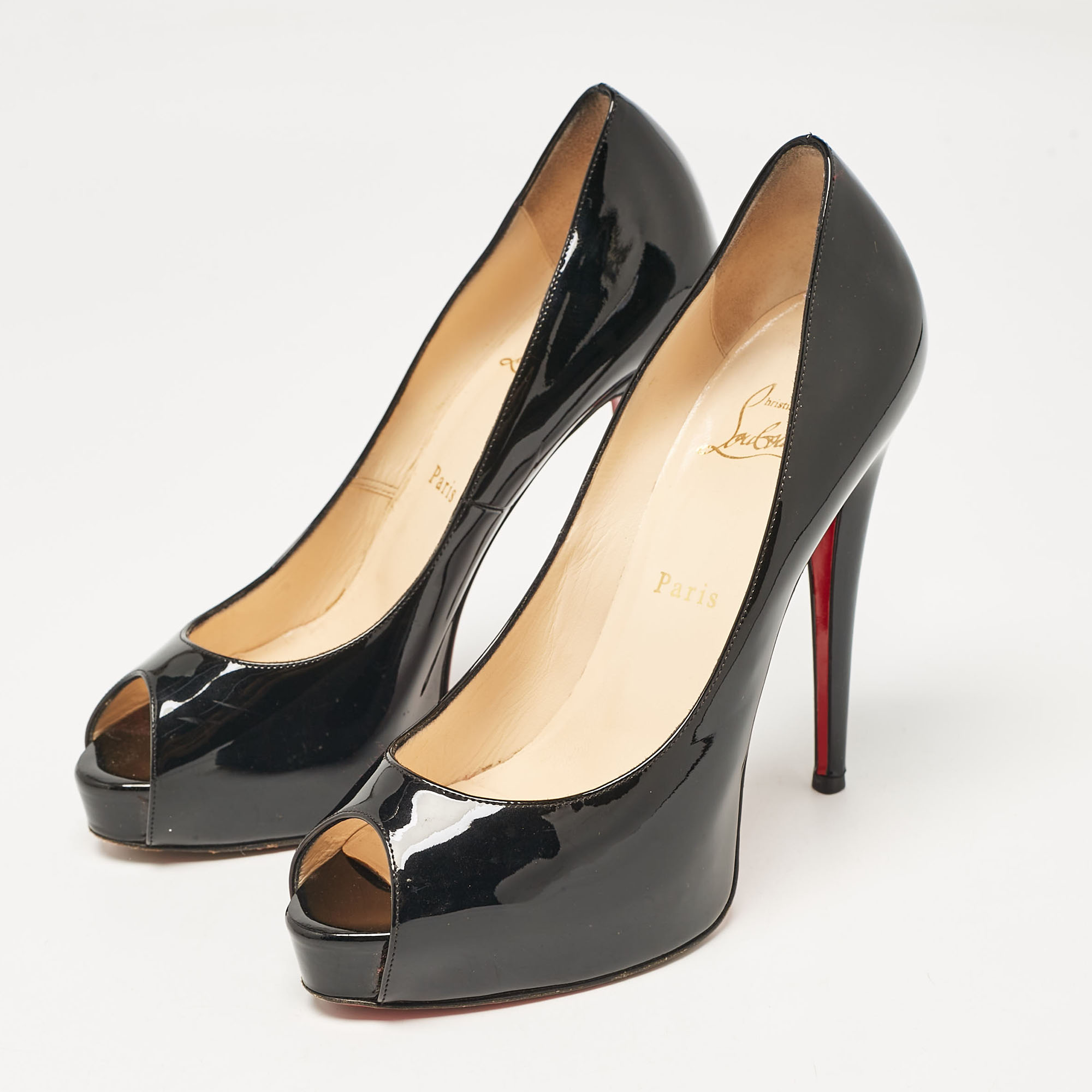 Christian Louboutin Black Patent Leather Very Prive Pumps Size 39.5