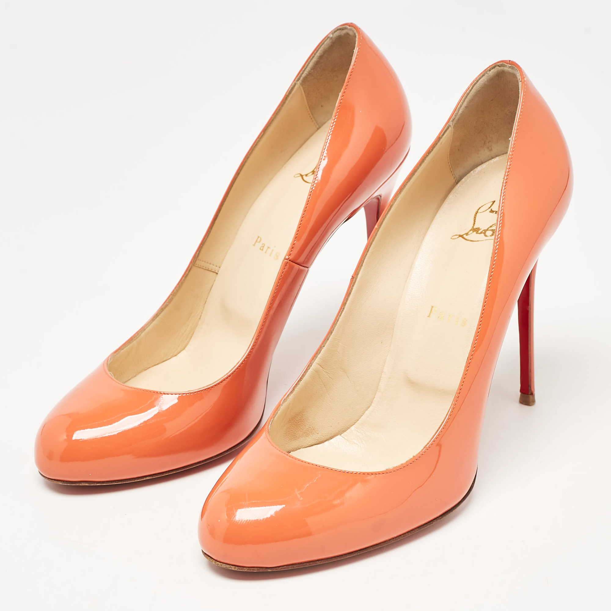 Christian Louboutin Orange Patent Simple Pumps Size 41