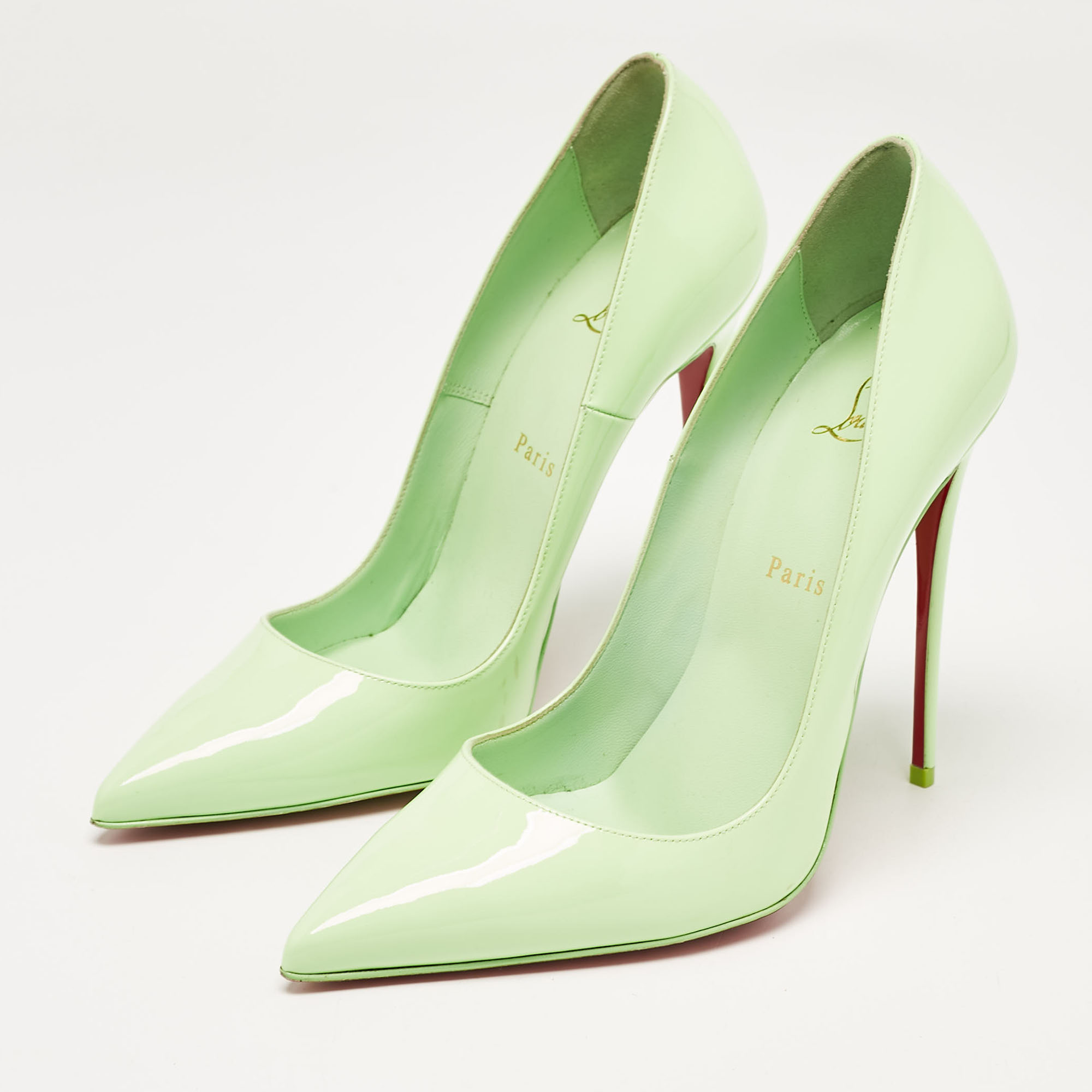 Christian Louboutin Green Patent Leather So Kate Pointed Toe Pumps Size 40