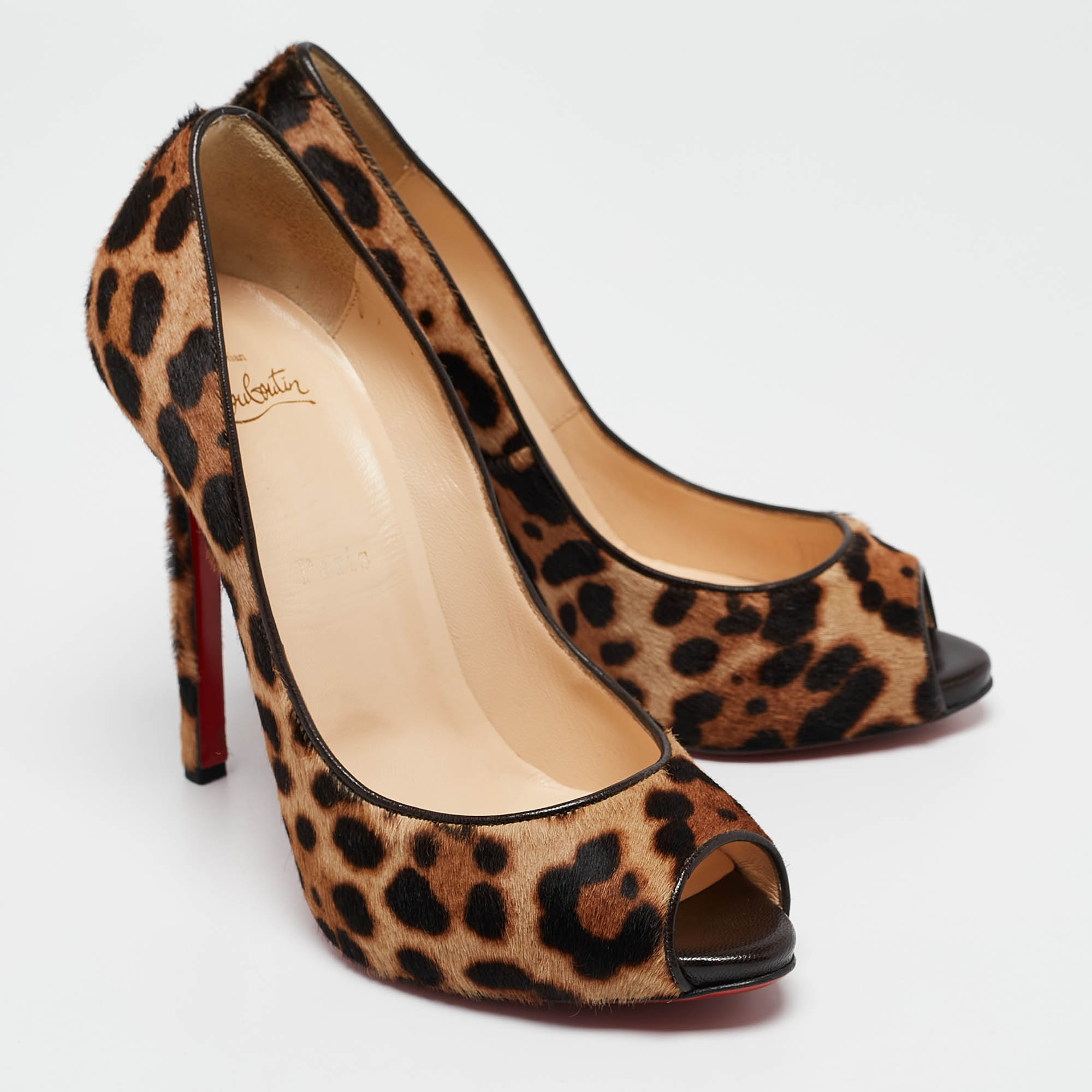 Christian Louboutin Beige/Brown Leopard Print Calf Hair Flo Pumps Size 37.5