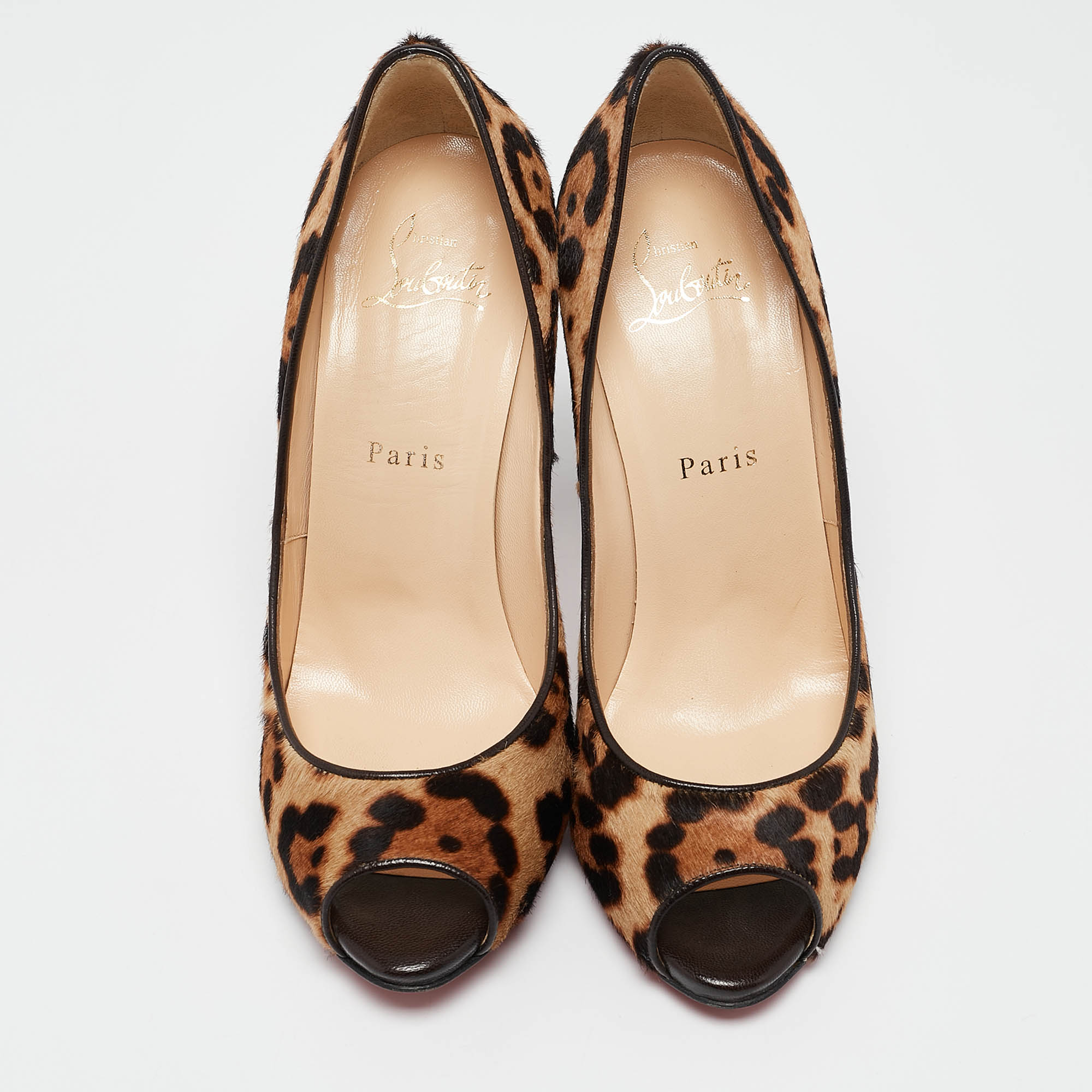 Christian Louboutin Beige/Brown Leopard Print Calf Hair Flo Pumps Size 37.5