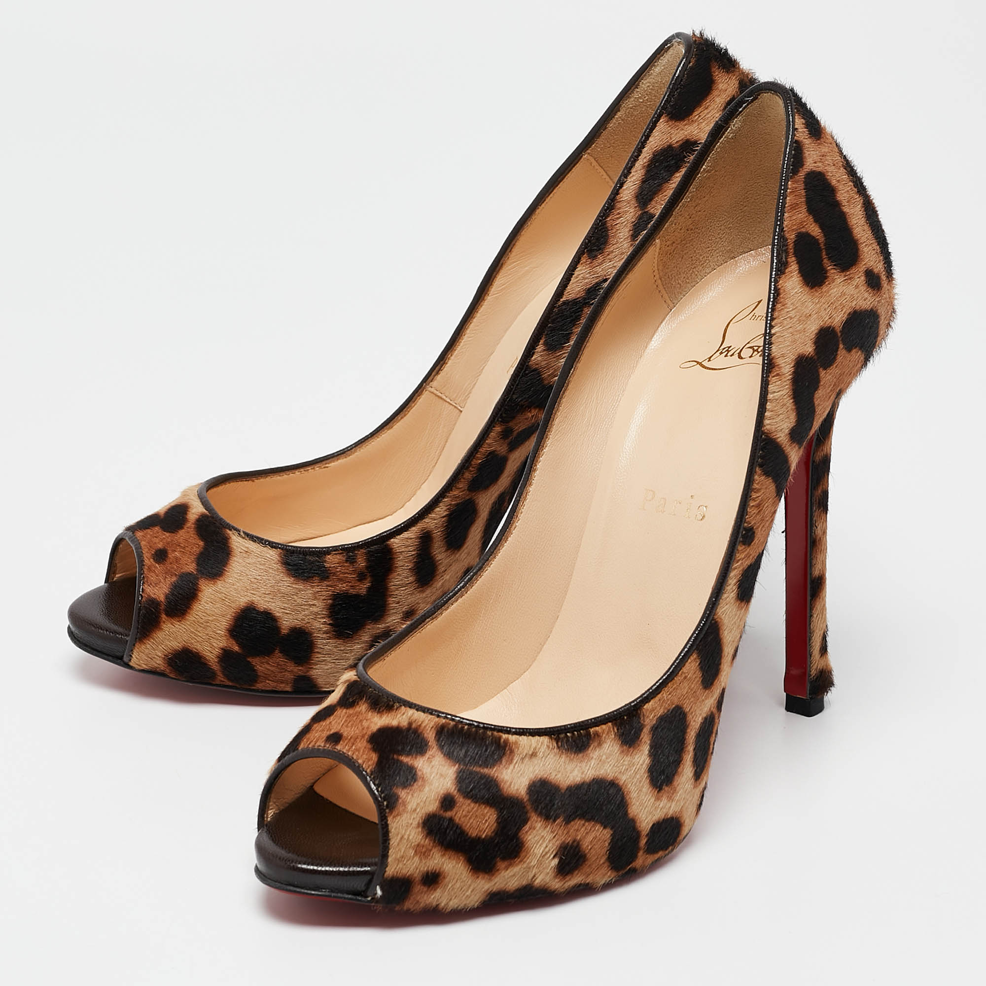 Christian Louboutin Beige/Brown Leopard Print Calf Hair Flo Pumps Size 37.5