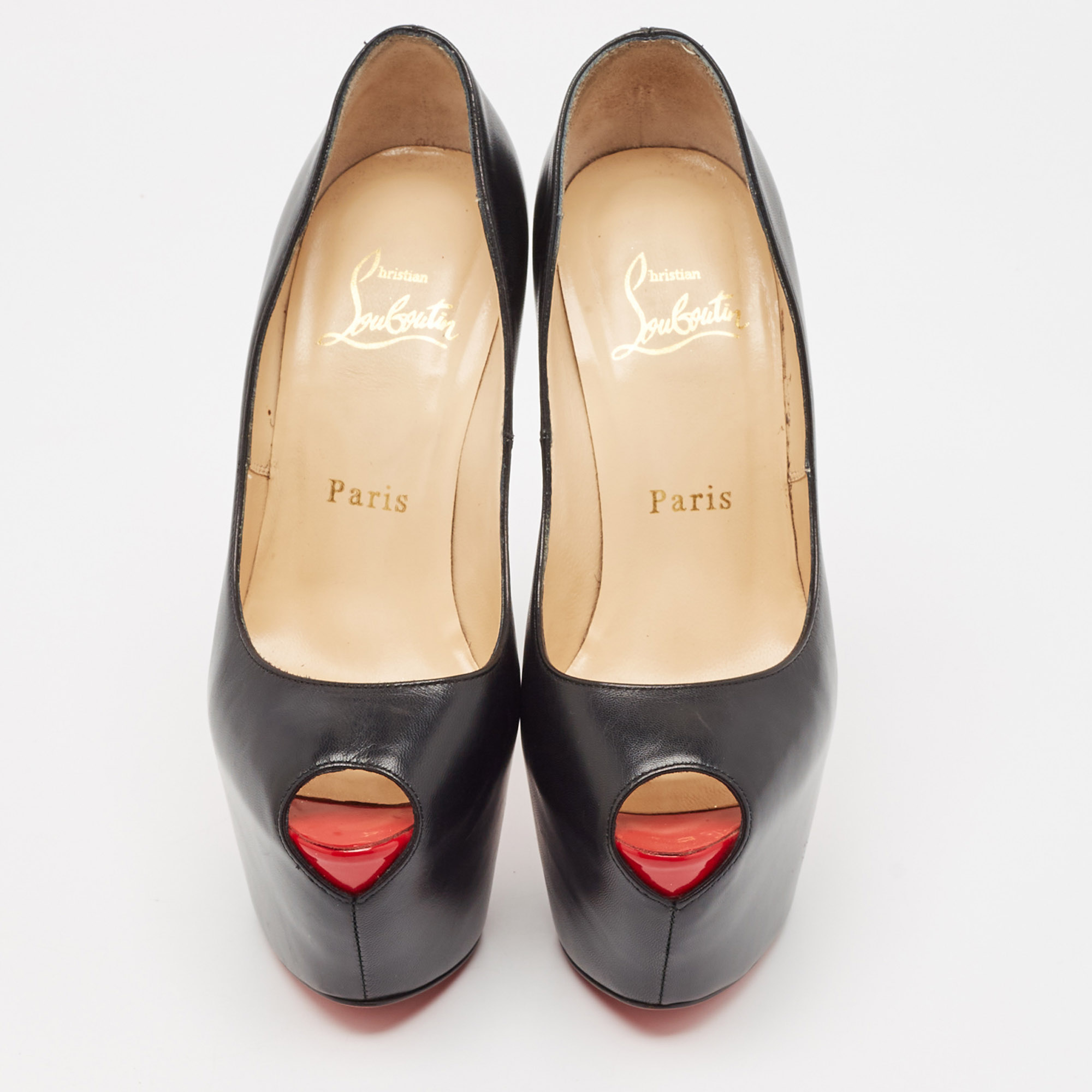 Christian Louboutin Black Leather Highness Peep Toe Pumps Size 35.5