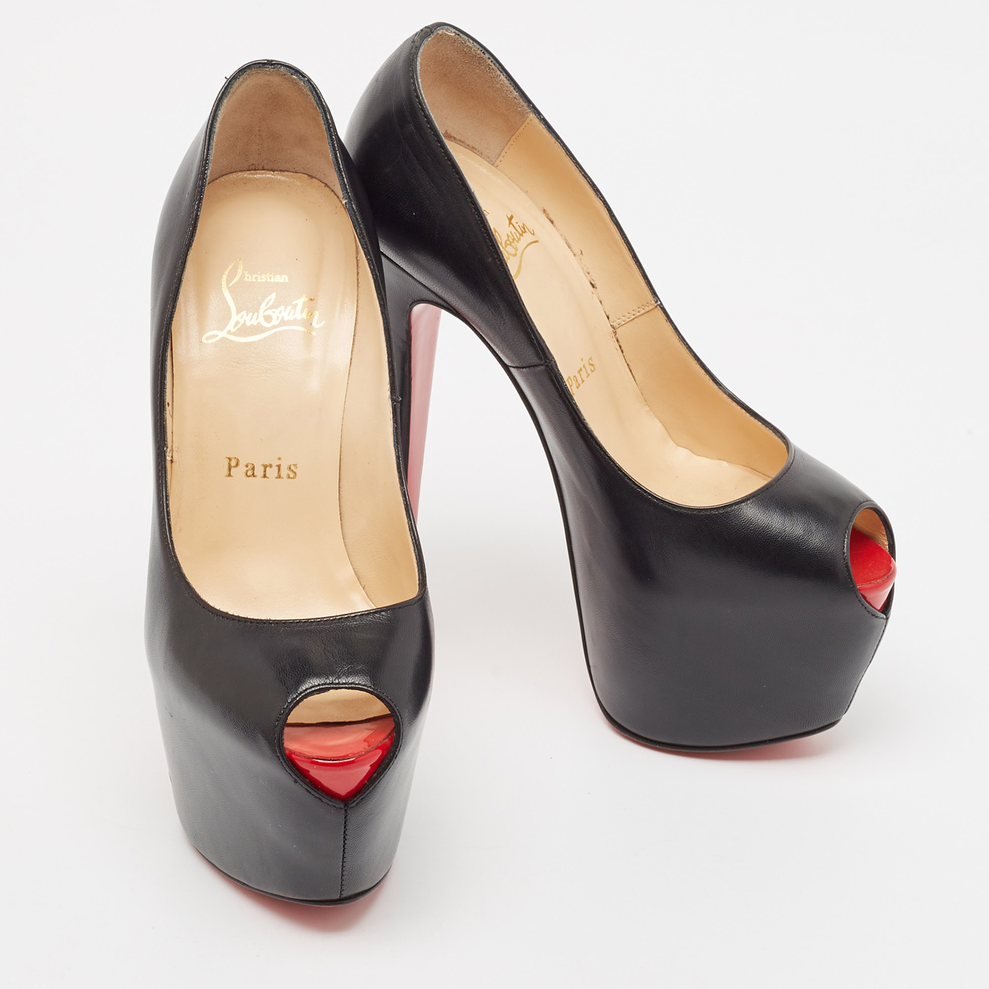 Christian Louboutin Black Leather Highness Peep Toe Pumps Size 35.5