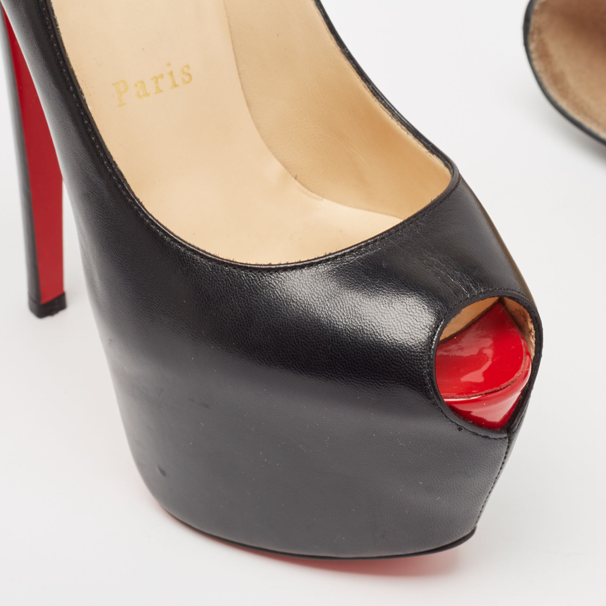 Christian Louboutin Black Leather Highness Peep Toe Pumps Size 35.5