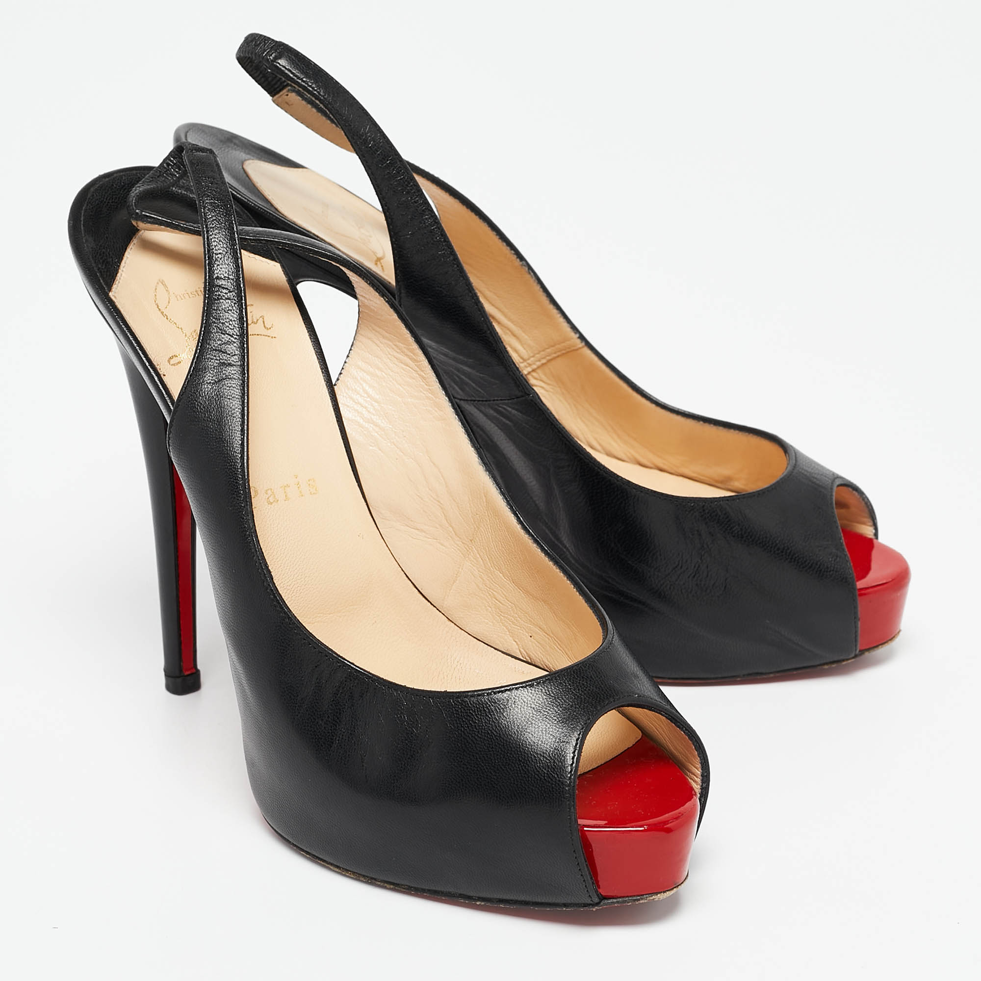 Christian Louboutin Black Leather No Prive Slingback Pumps Size 38