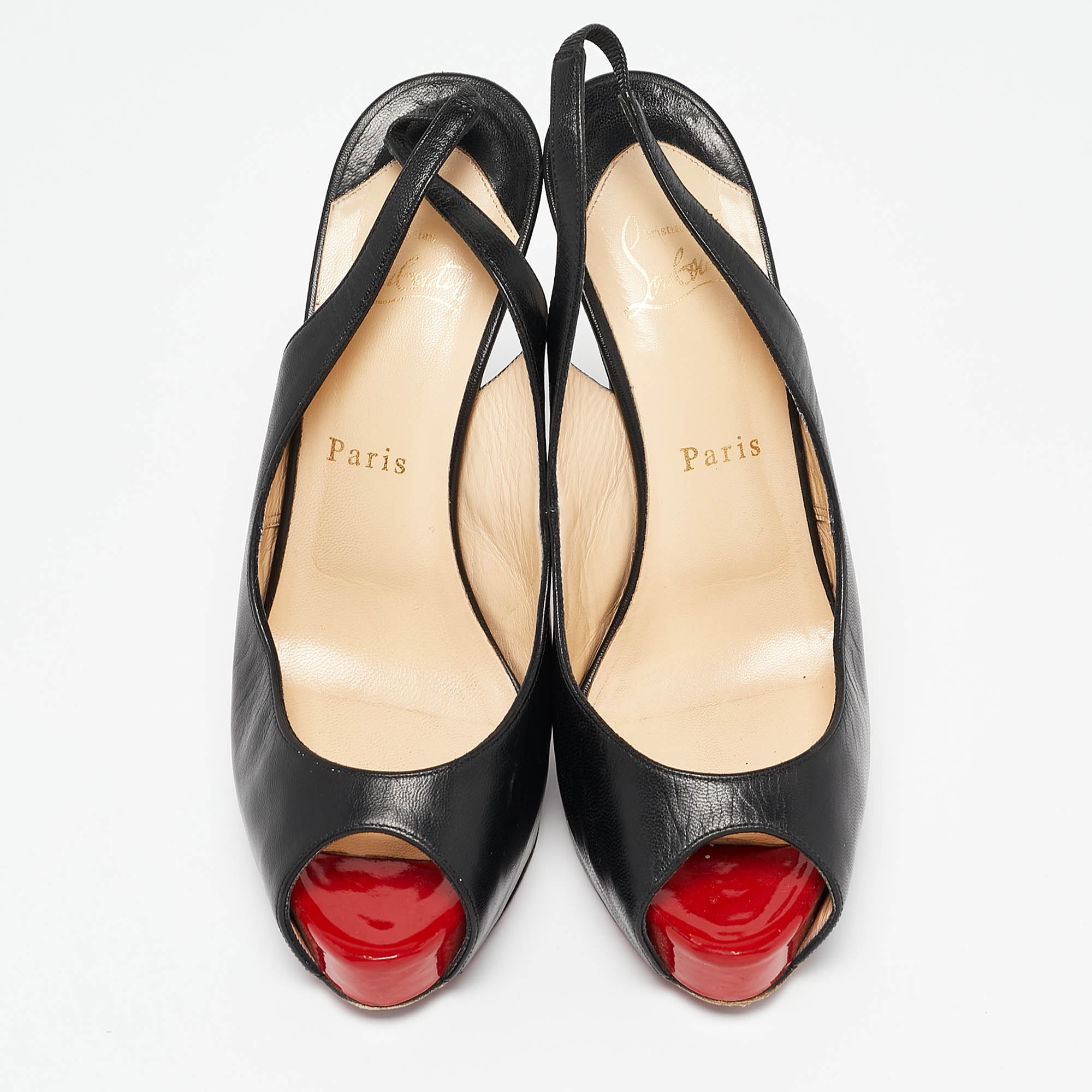 Christian Louboutin Black Leather No Prive Slingback Pumps Size 38