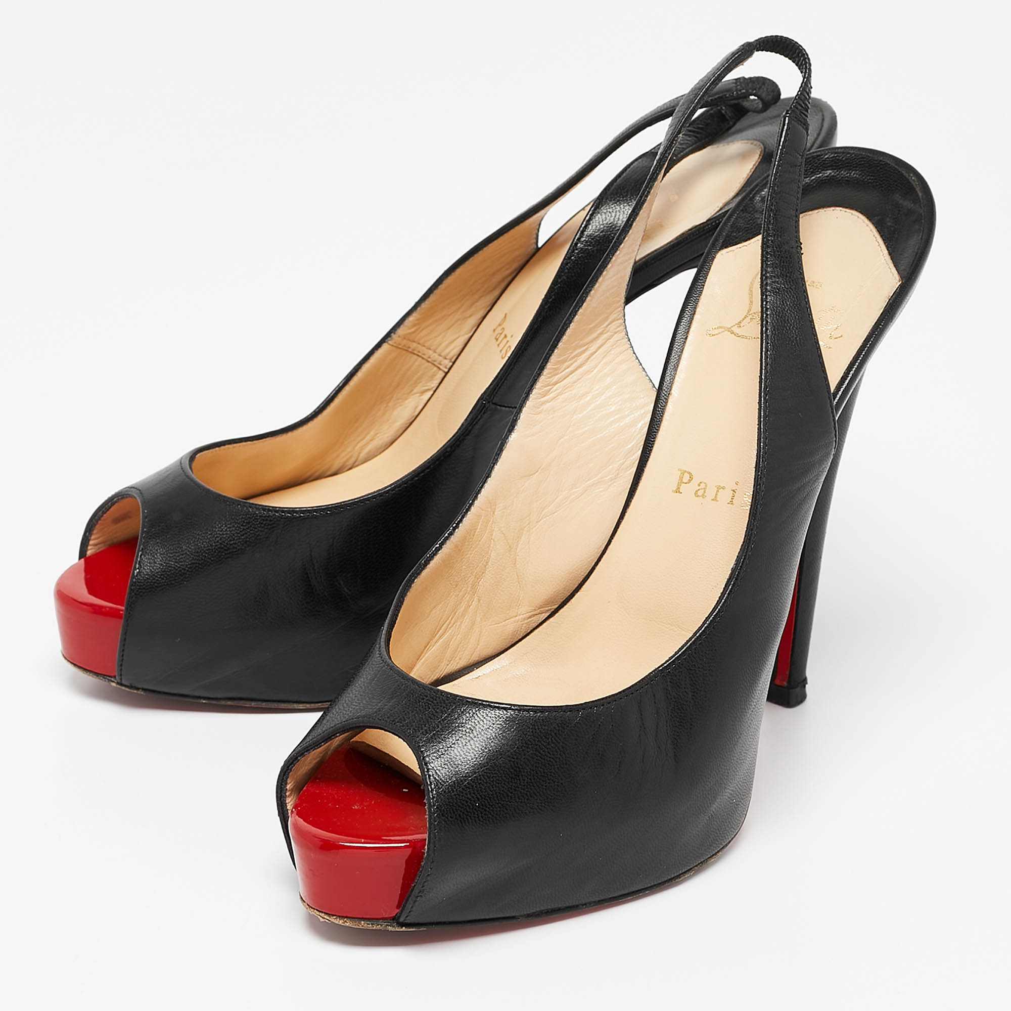 Christian Louboutin Black Leather No Prive Slingback Pumps Size 38