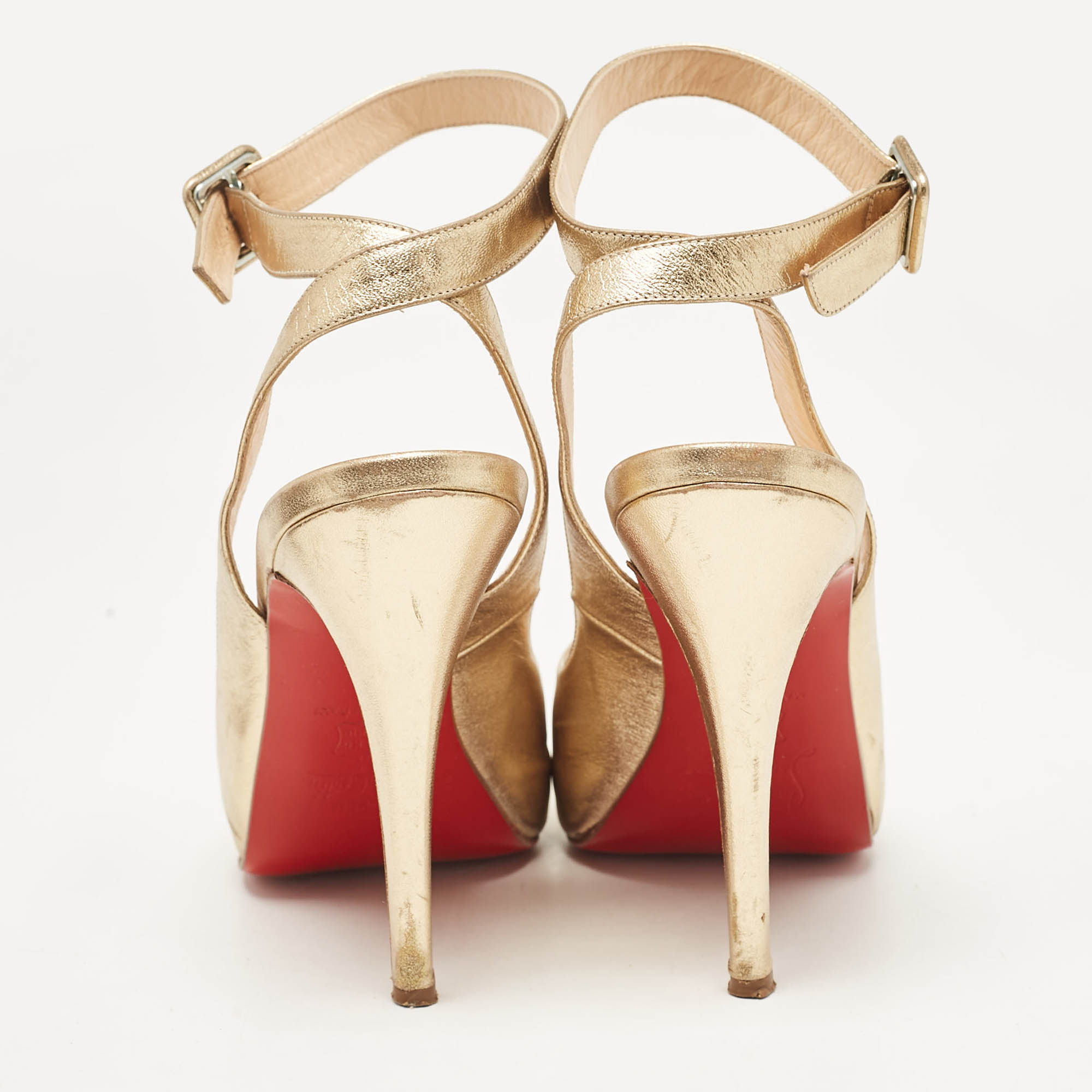 Christian Louboutin Gold Leather Platform Ankle Strap Sandals Size 37