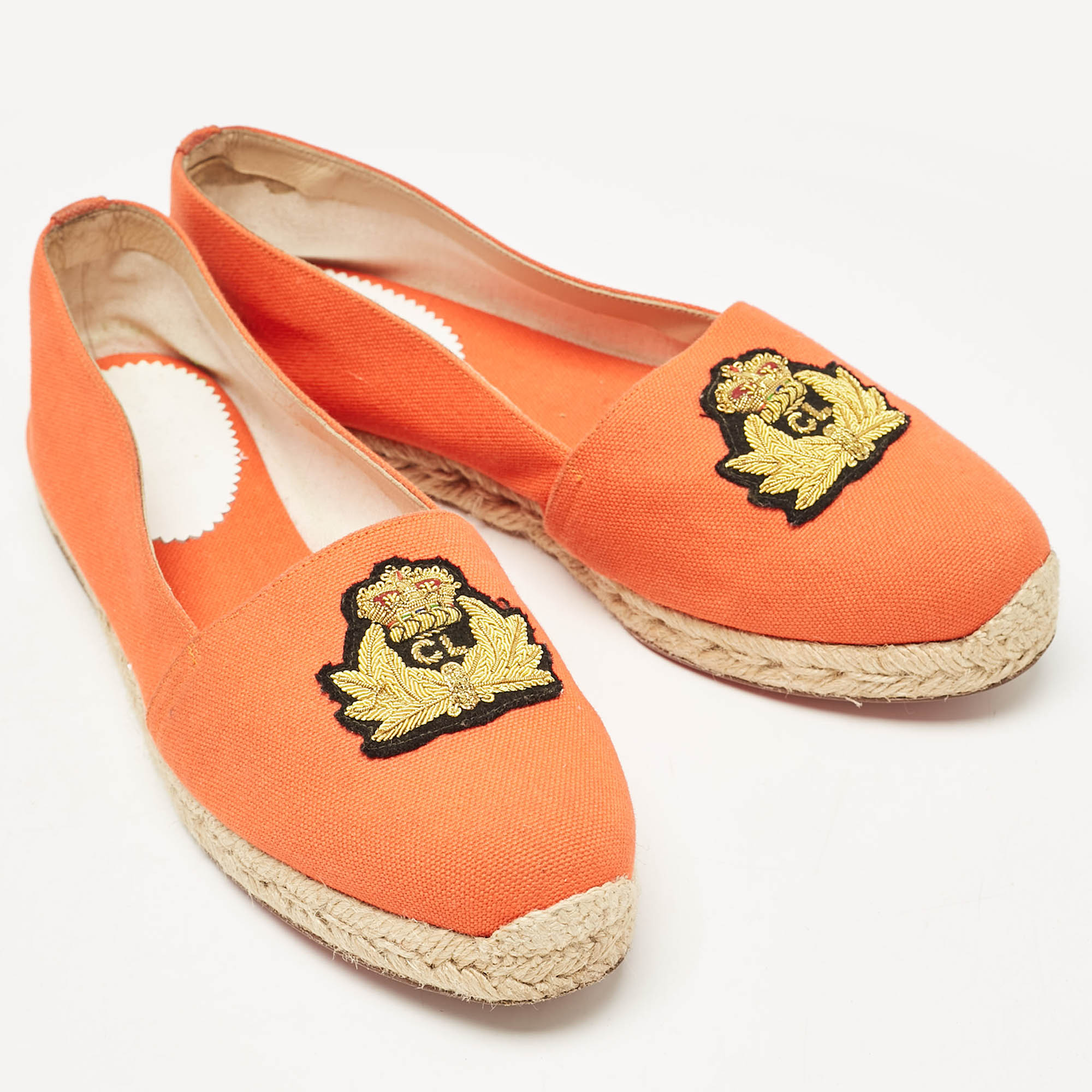 Christian Louboutin Orange Canvas Gala Espadrille Flats Size 40