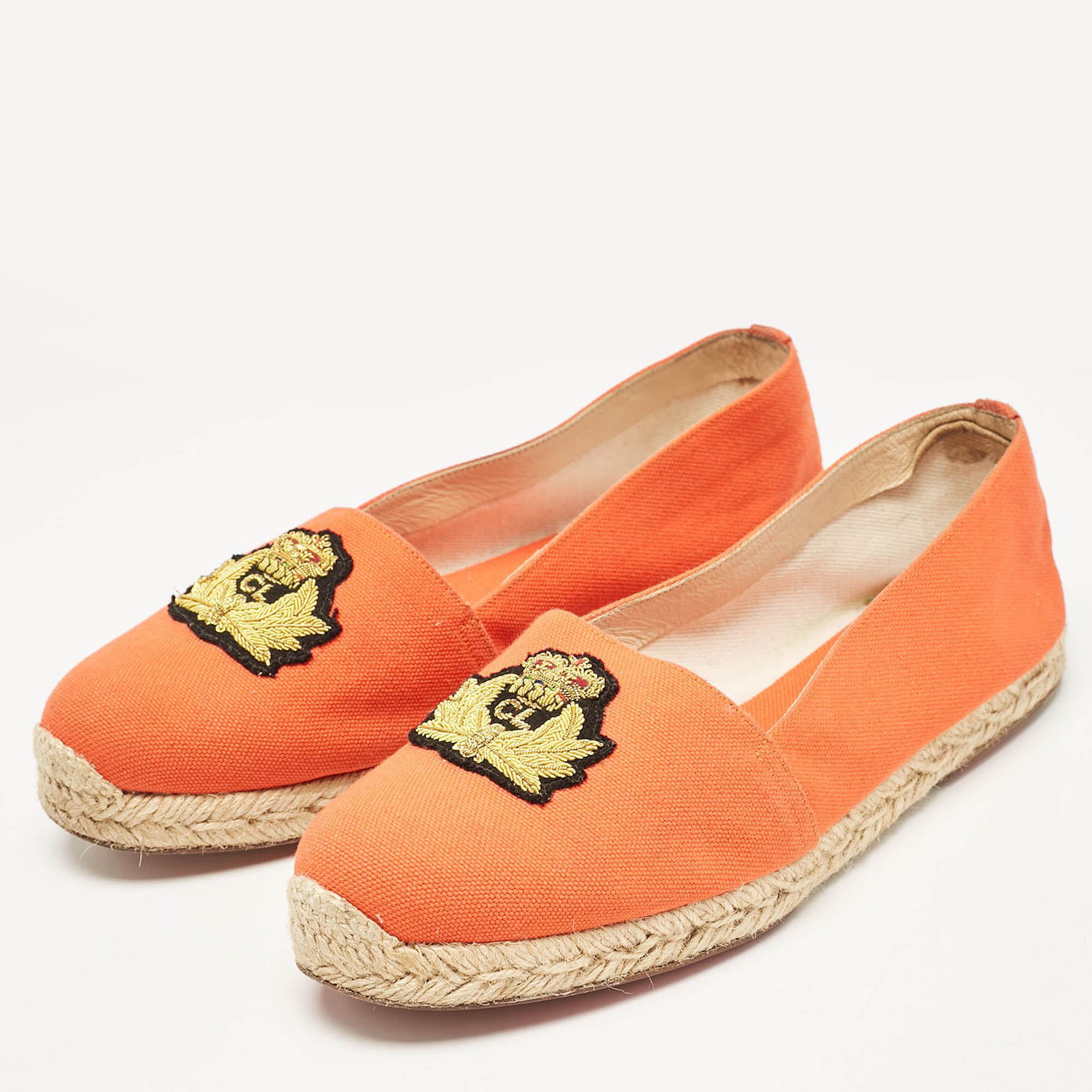 Christian Louboutin Orange Canvas Gala Espadrille Flats Size 40