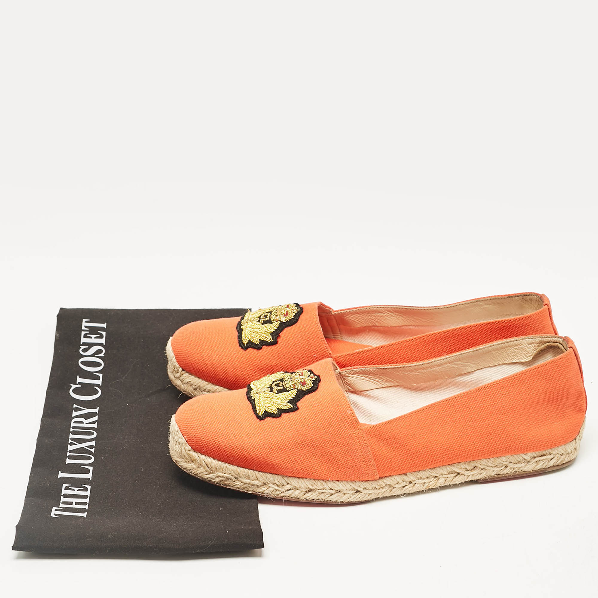 Christian Louboutin Orange Canvas Gala Espadrille Flats Size 40