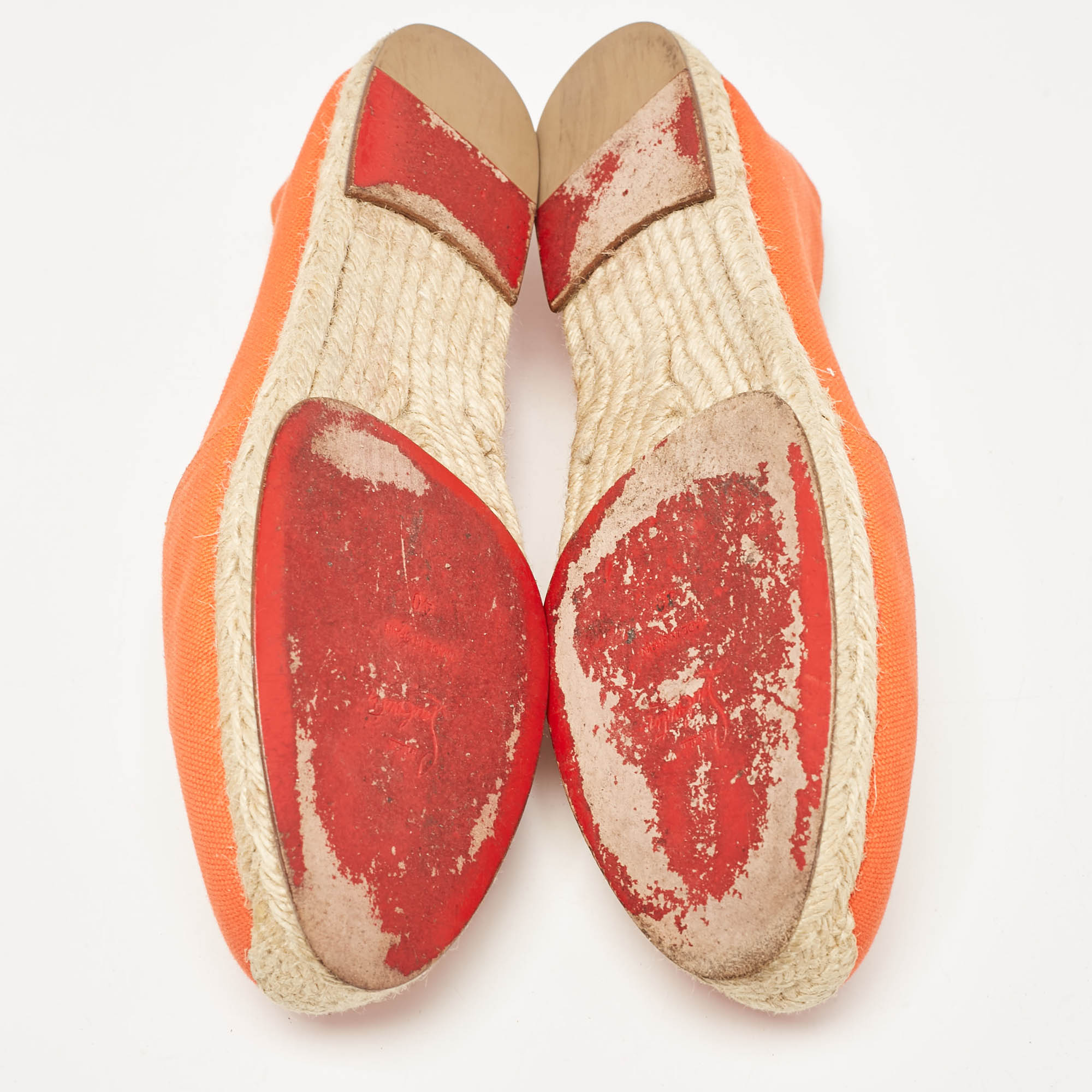 Christian Louboutin Orange Canvas Gala Espadrille Flats Size 40