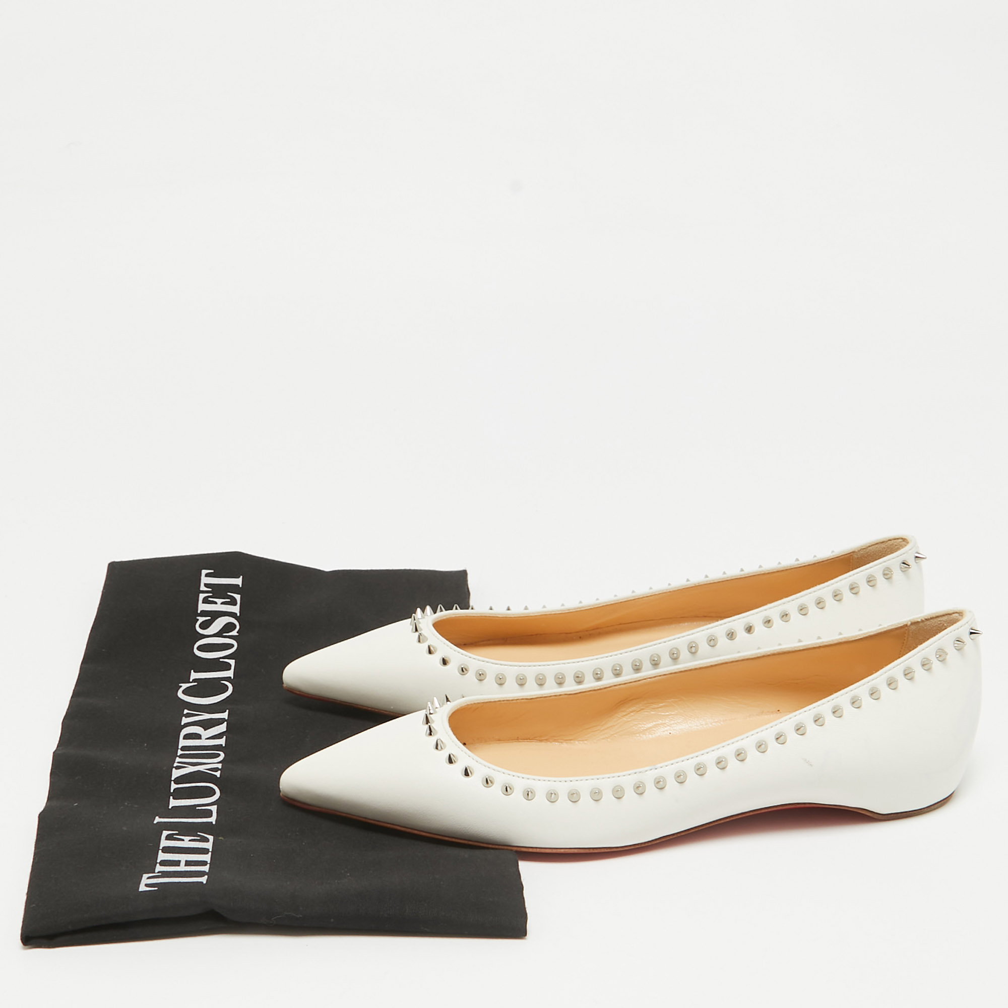 Christian Louboutin White Leather Anjalina Ballet Flats Size 34.5