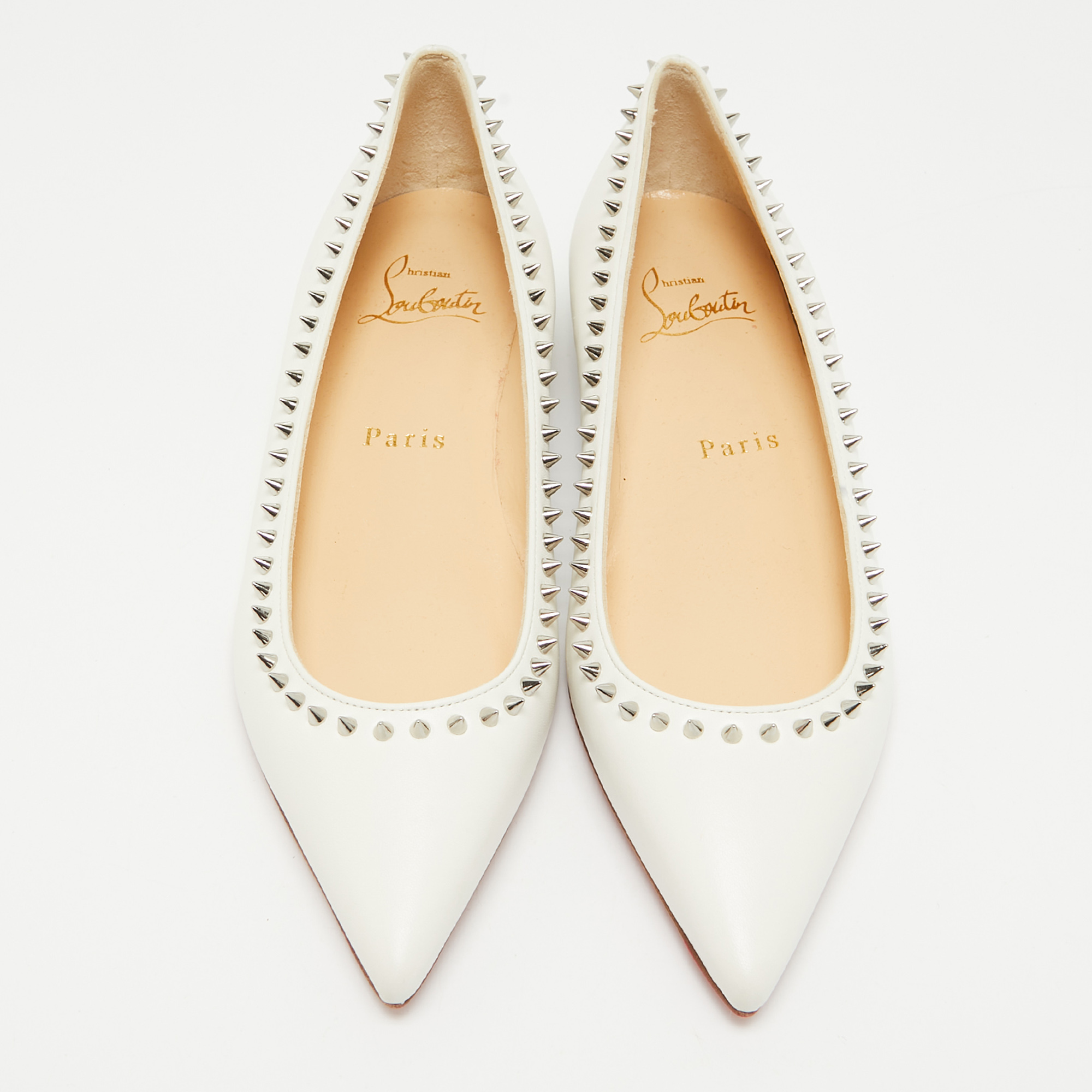 Christian Louboutin White Leather Anjalina Ballet Flats Size 34.5