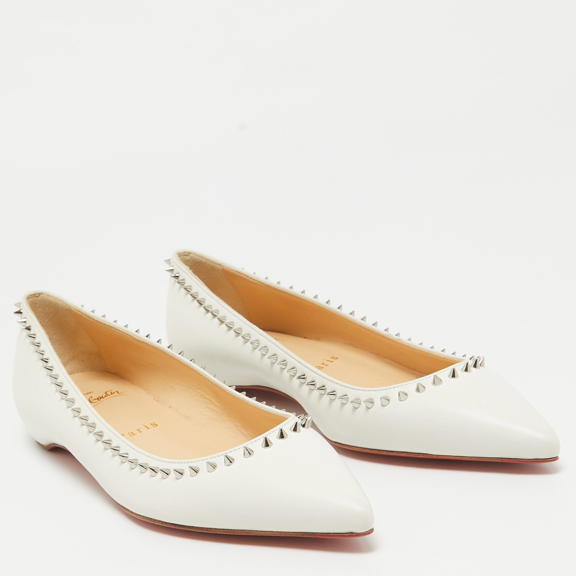 Christian Louboutin White Leather Anjalina Ballet Flats Size 34.5