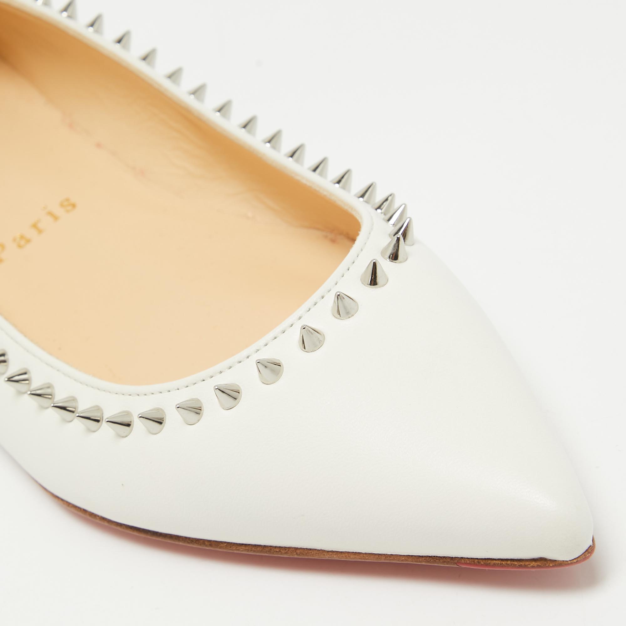 Christian Louboutin White Leather Anjalina Ballet Flats Size 34.5