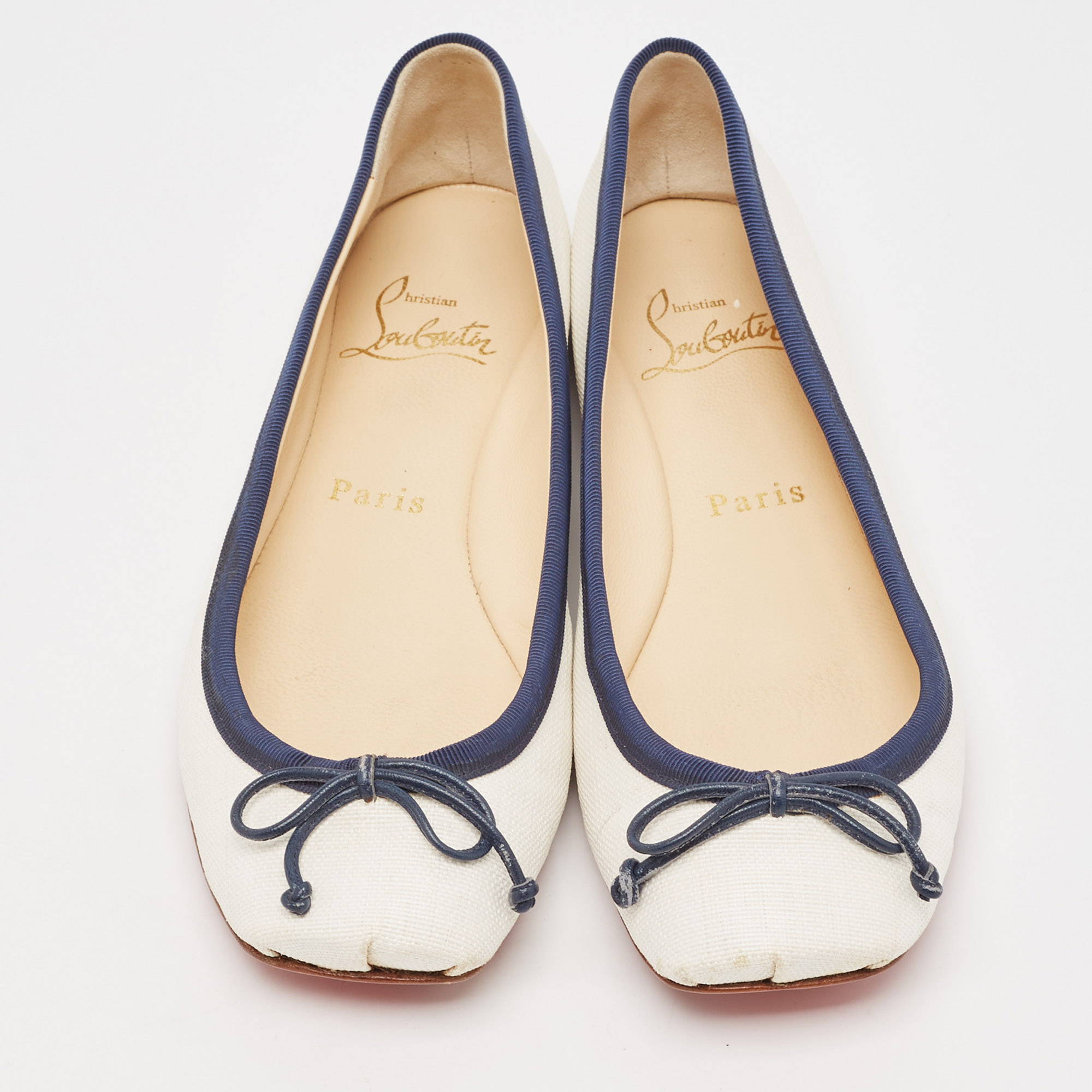 Christian Louboutin White/Blue Coated Raffia Ballet Flats Size 37