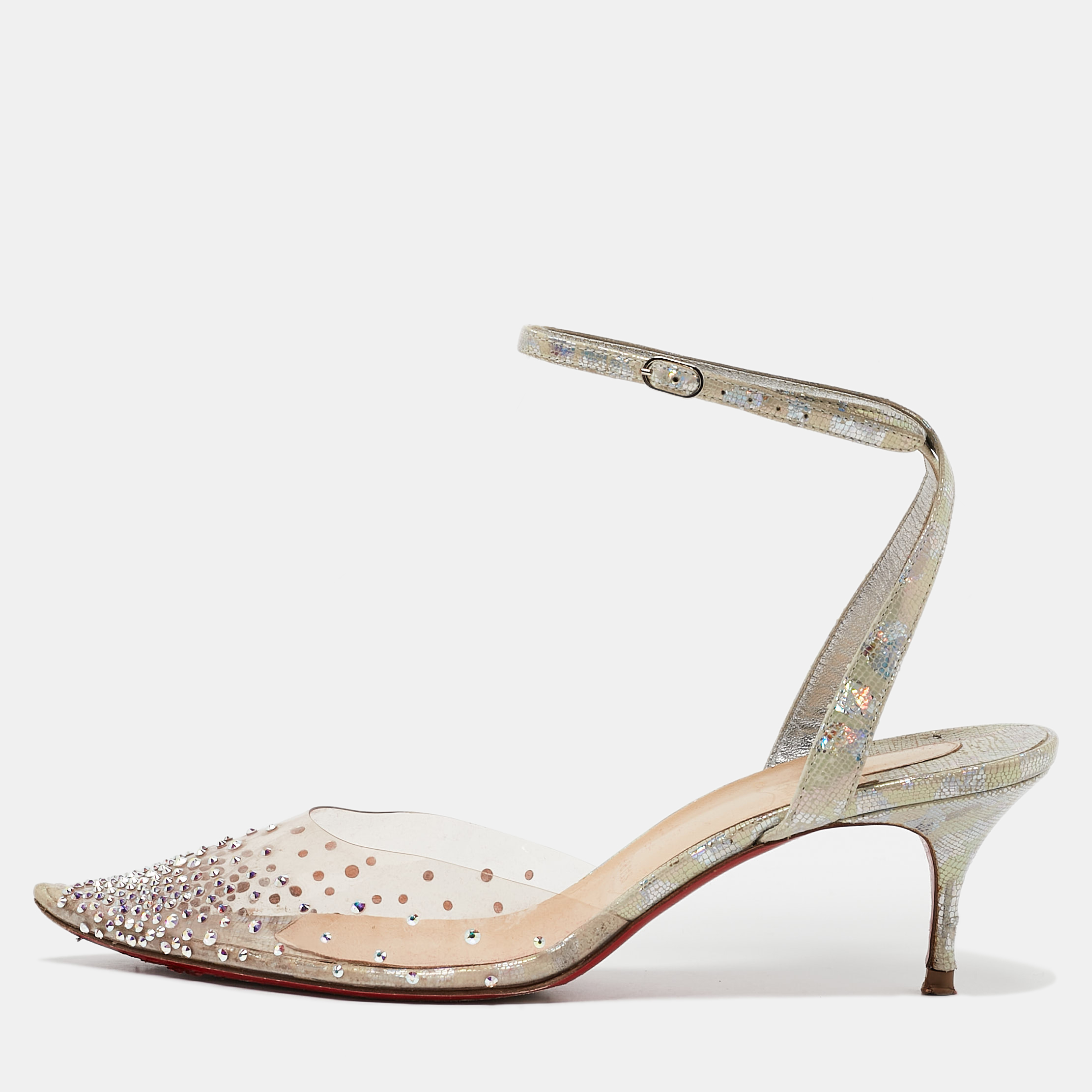 Christian Louboutin Transparent PVC Spikaqueen Ankle Wrap Pumps Size 40