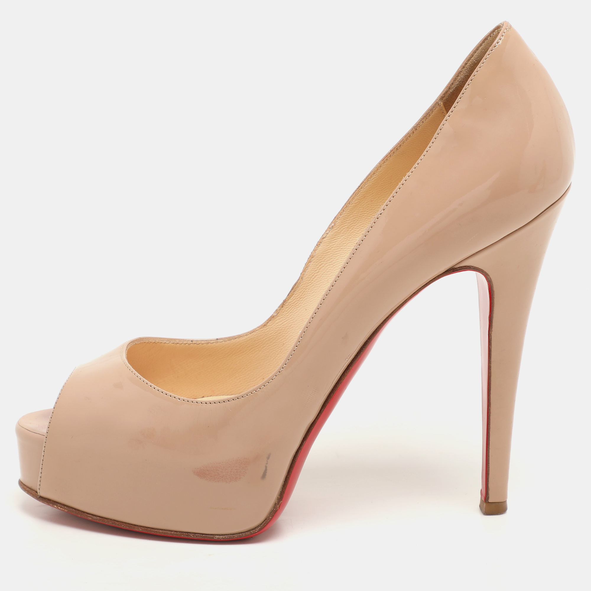 Christian Louboutin Beige Patent Leather Lady Peep Toe Pumps Size
Christian Louboutin Beige Patent Leather Lady Peep Toe Pumps Size