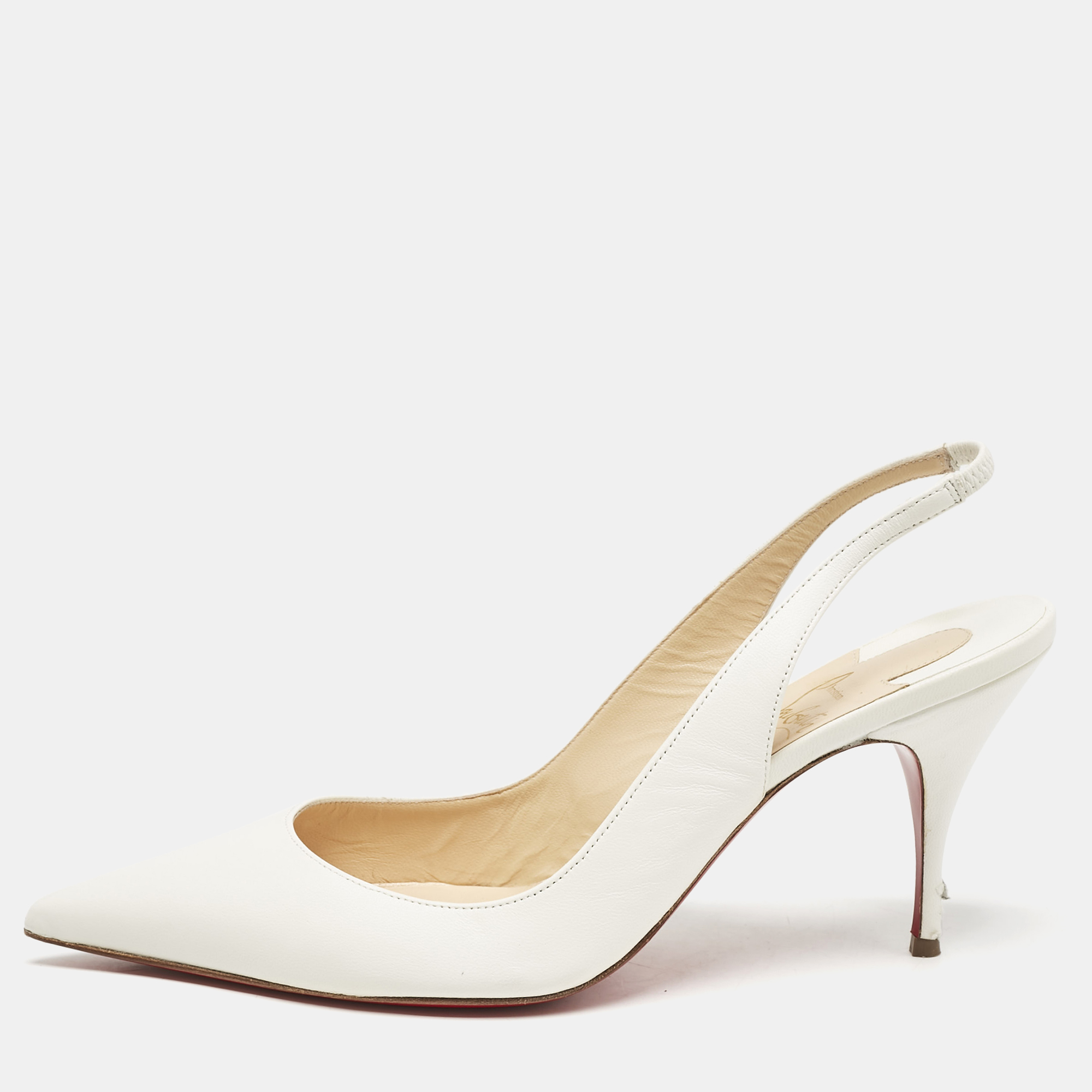Christian Louboutin White Leather Clare Pointed Toe Slingback Pumps Size
Christian Louboutin White Leather Clare Pointed Toe Slingback Pumps Size