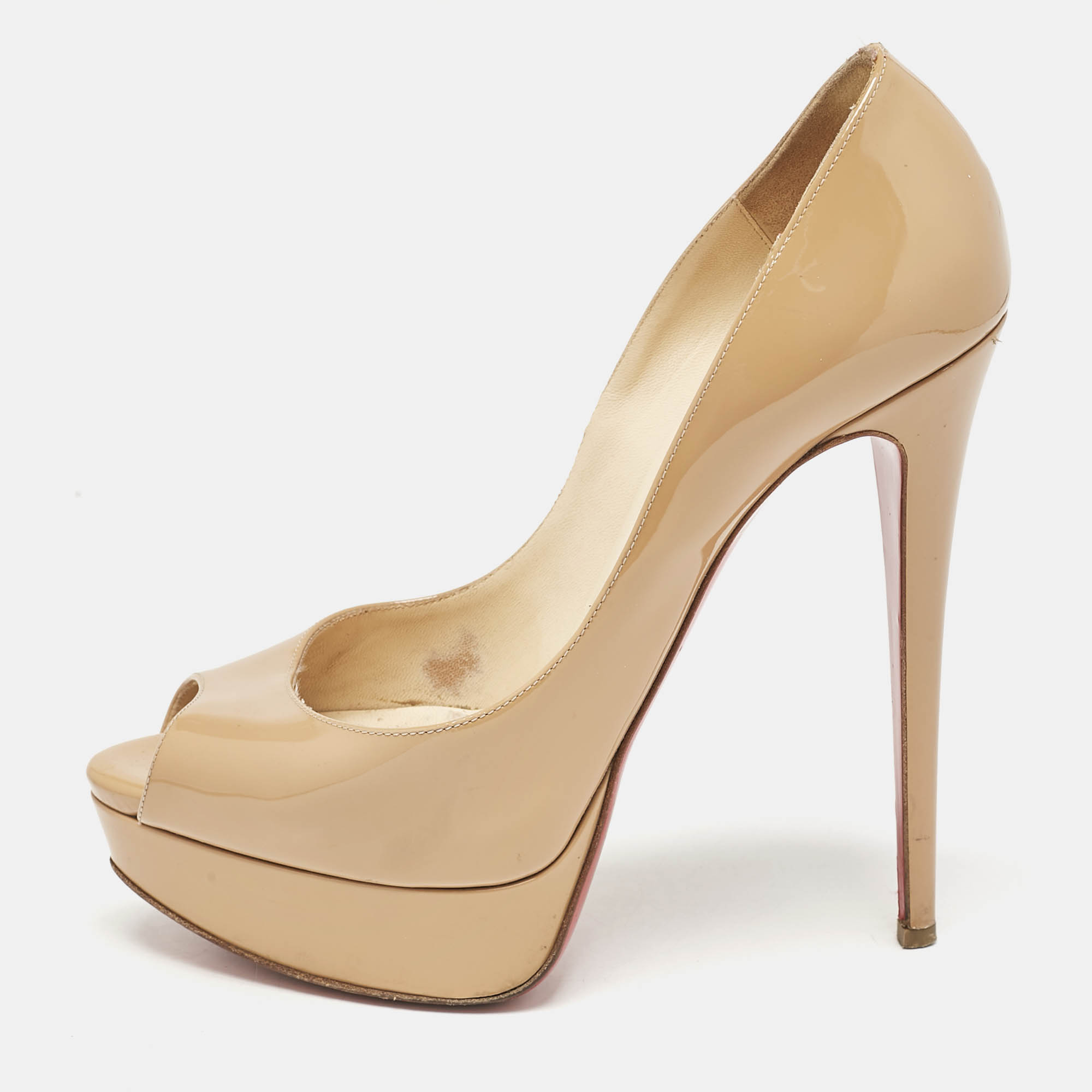 Christian Louboutin Beige Patent Leather Very Prive Peep Toe Pumps Size
Christian Louboutin Beige Patent Leather Very Prive Peep Toe Pumps Size