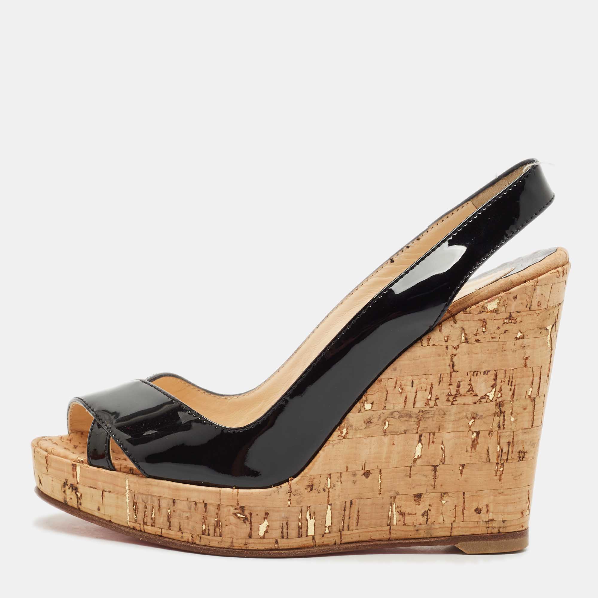 Christian Louboutin Black Patent Leather Cork Wedge Sandals Size
Christian Louboutin Black Patent Leather Cork Wedge Sandals Size