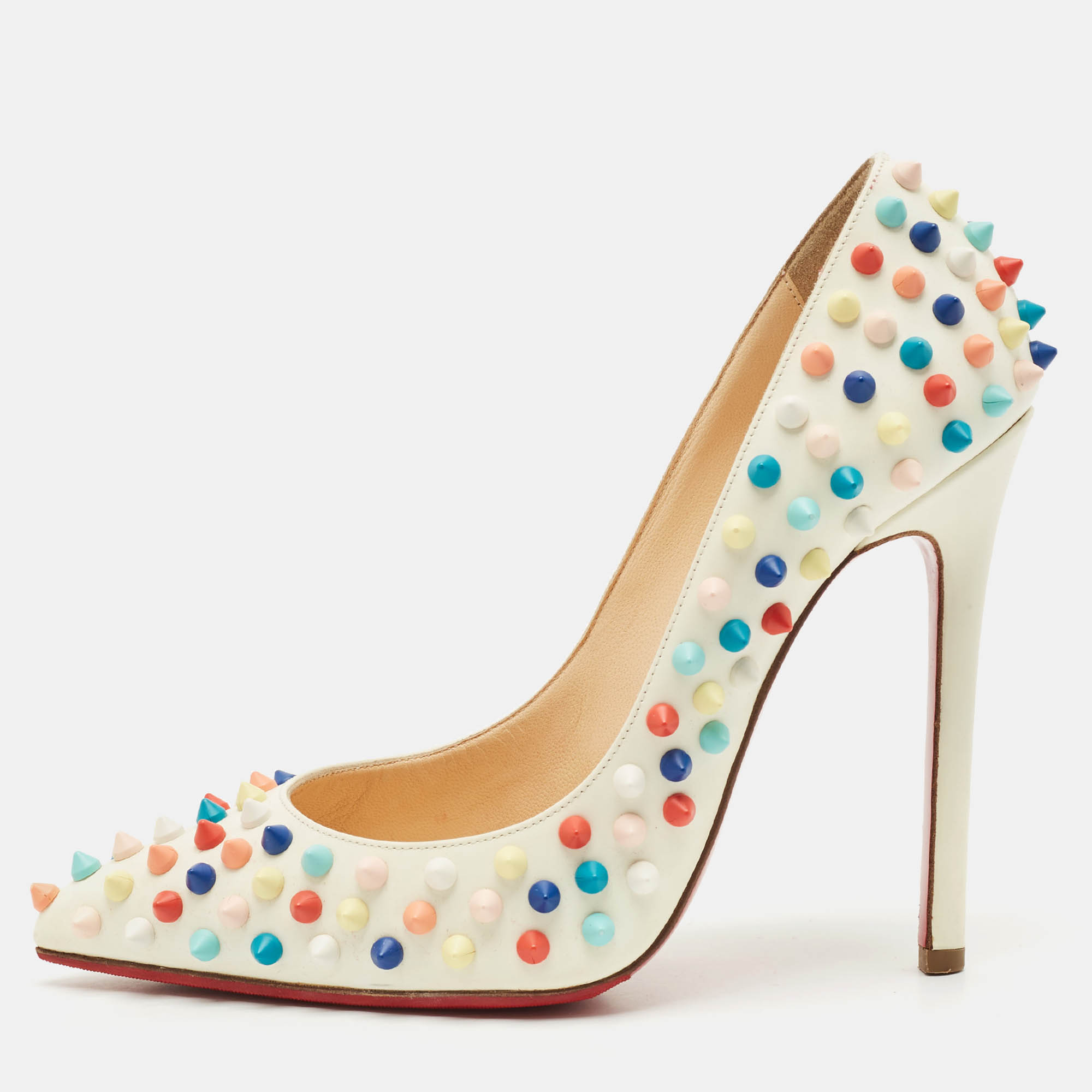 Christian Louboutin White Leather Multicolor Spikes Pigalle Pumps Size
Christian Louboutin White Leather Multicolor Spikes Pigalle Pumps Size