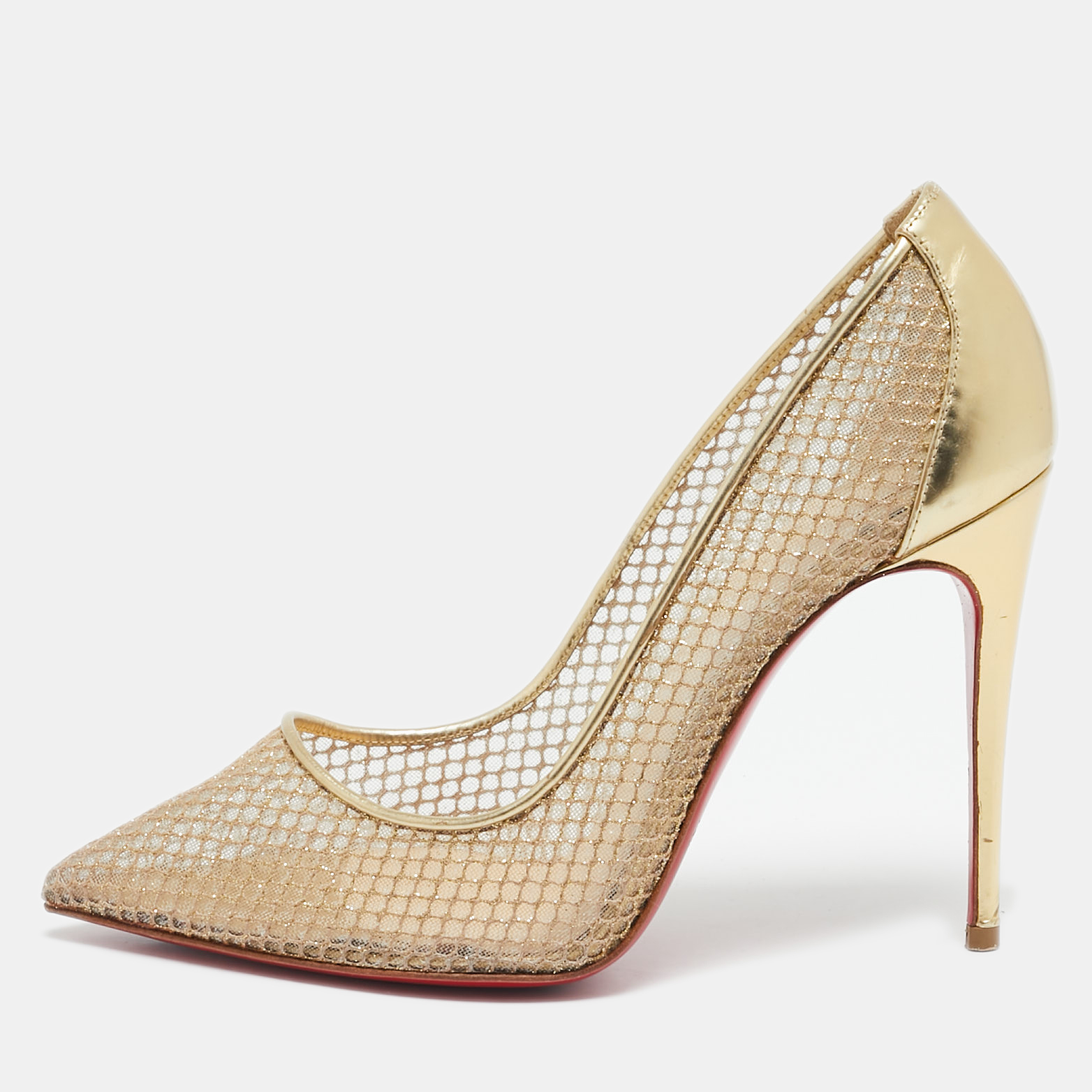 Christian Louboutin Gold Mesh and Patent Leather Follies Resille Pumps Size
Christian Louboutin Gold Mesh and Patent Leather Follies Resille Pumps Size