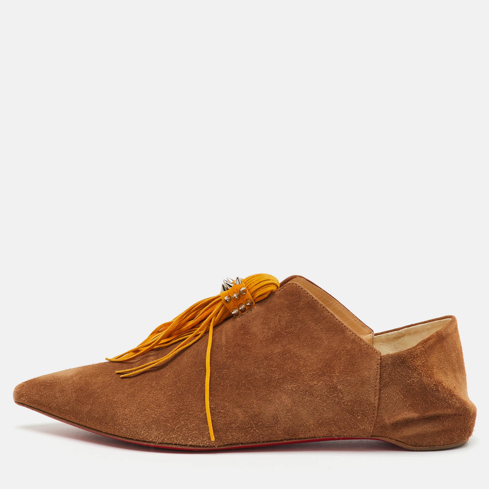 Christian Louboutin Brown/Yellow Suede Pointed Toe New Medinana Tassel Flats Size
Christian Louboutin Brown/Yellow Suede Pointed Toe New Medinana Tassel Flats Size