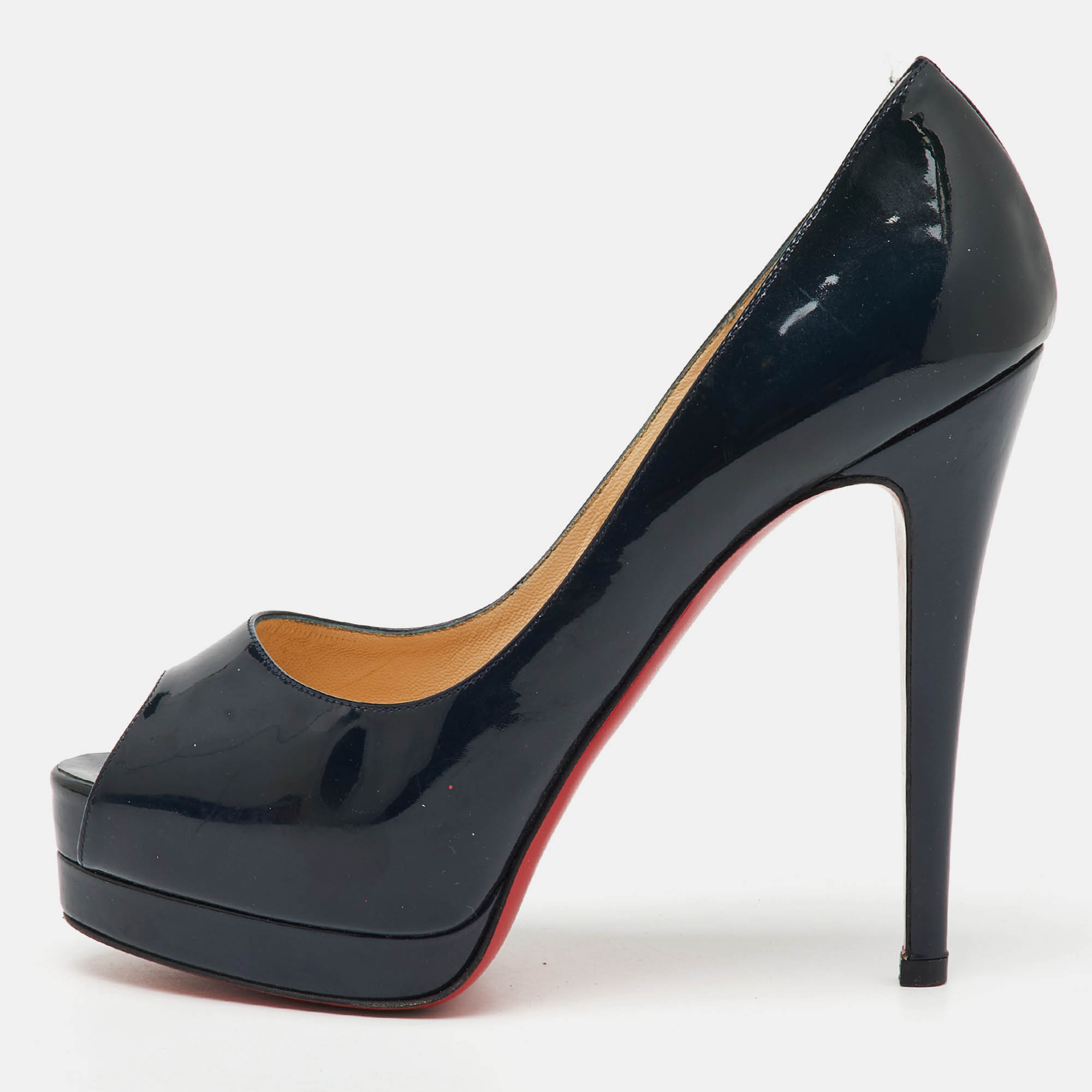Christian Louboutin Navy Blue Patent Leather Altadama Peep Toe Platform Pumps Size
Christian Louboutin Navy Blue Patent Leather Altadama Peep Toe Platform Pumps Size