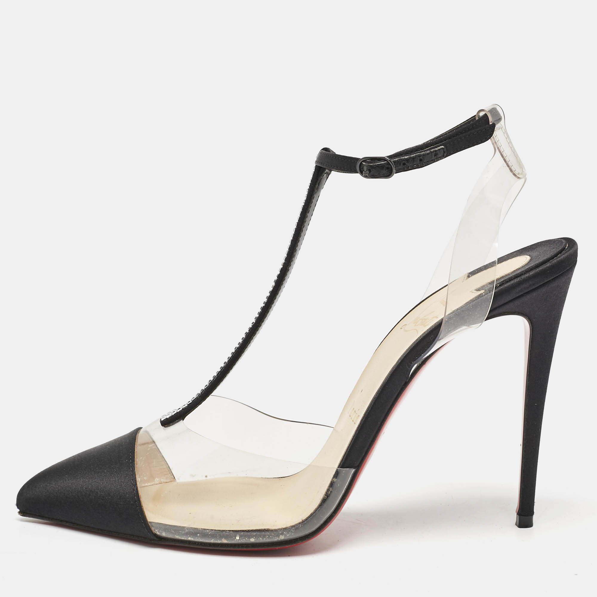 Christian Louboutin Black Satin and PVC Crystal Embellished Nosy Pumps Size
Christian Louboutin Black Satin and PVC Crystal Embellished Nosy Pumps Size