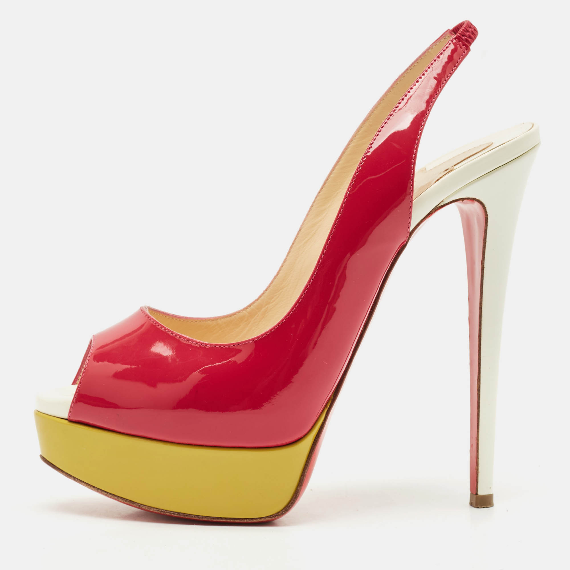 Christian Louboutin Multicolor Patent Leather Lady Peep Toe Platform Slingback Pumps Size
Christian Louboutin Multicolor Patent Leather Lady Peep Toe Platform Slingback Pumps Size