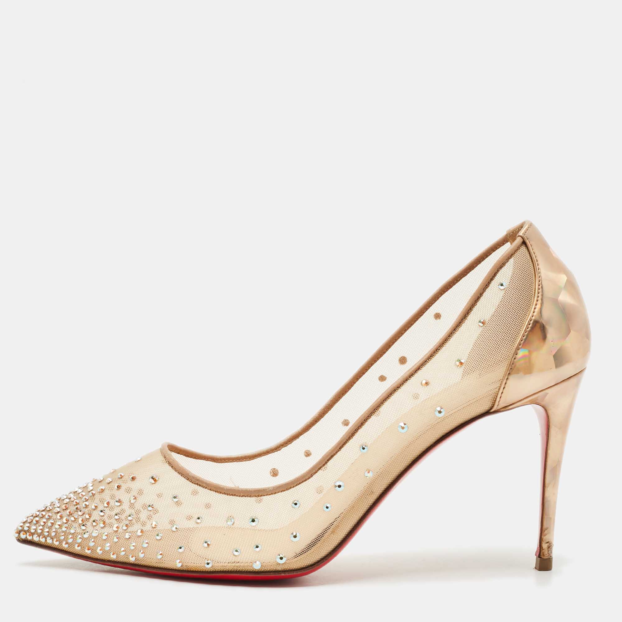 Christian Louboutin Beige Mesh and Patent Leather Follies Strass Pumps Size
Christian Louboutin Beige Mesh and Patent Leather Follies Strass Pumps Size