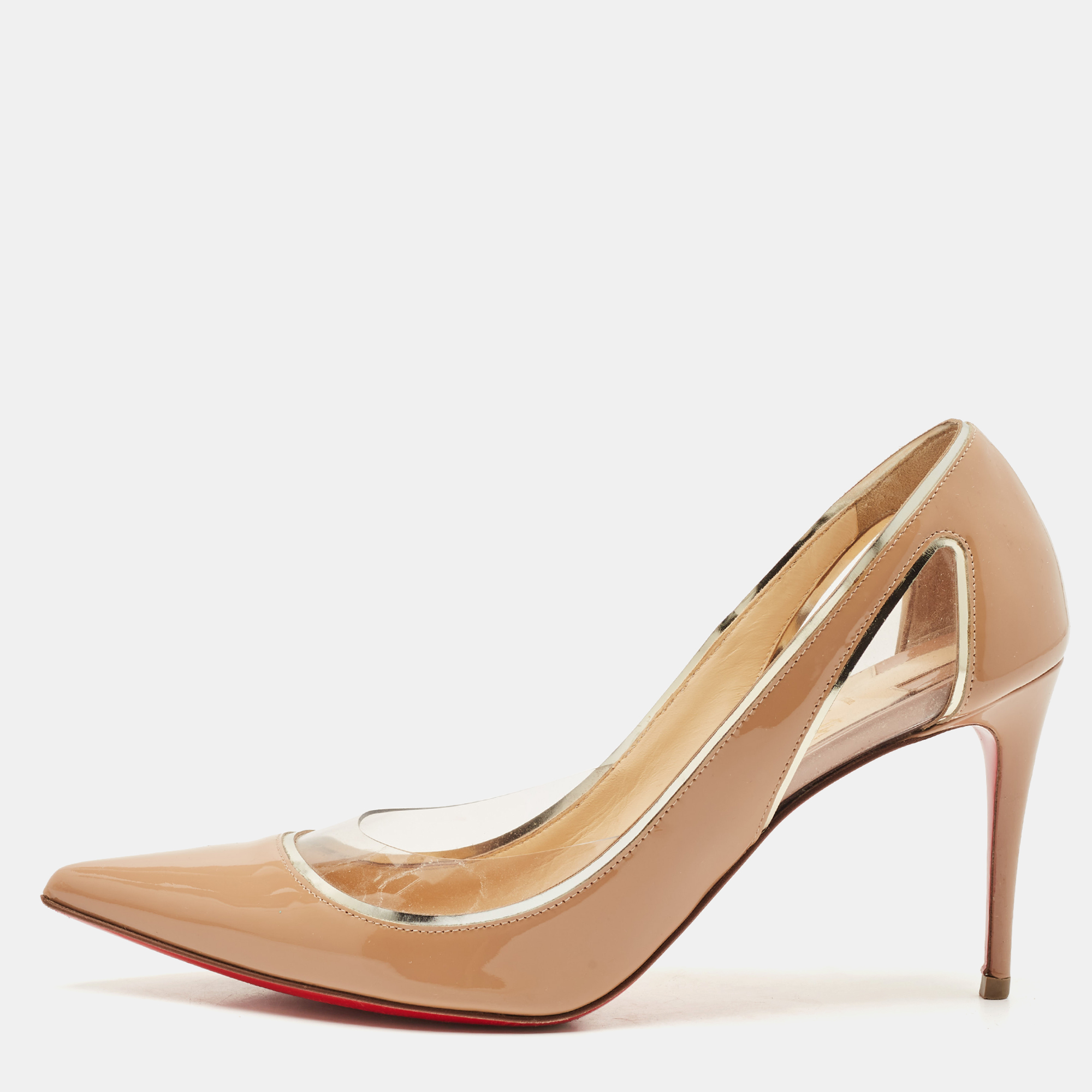 Christian Louboutin Beige Patent Leather and PVC Cosmo 554 Pumps Size
Christian Louboutin Beige Patent Leather and PVC Cosmo 554 Pumps Size