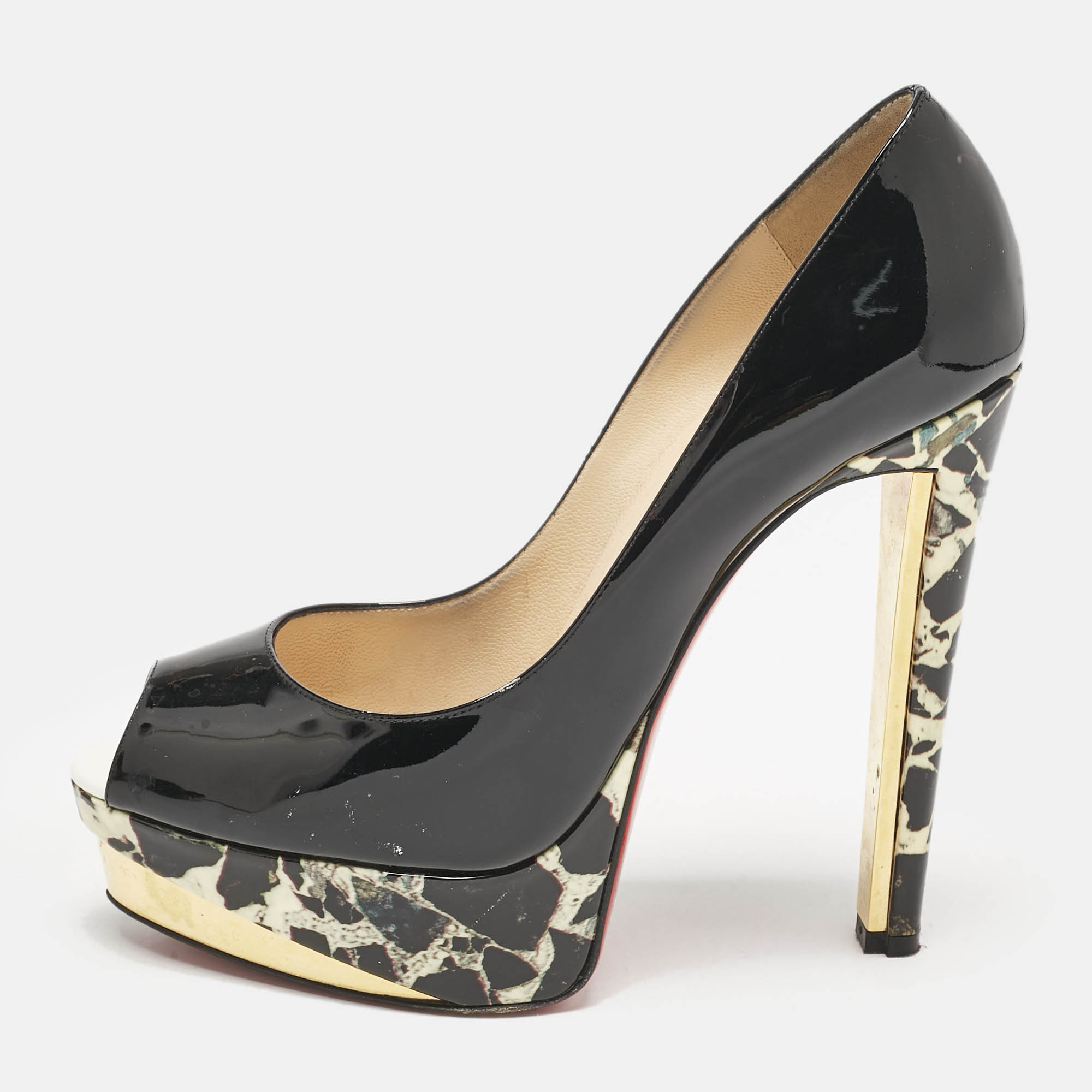 Christian Louboutin Black Marble Print Patent Leather Peep Toe Pumps Size
Christian Louboutin Black Marble Print Patent Leather Peep Toe Pumps Size