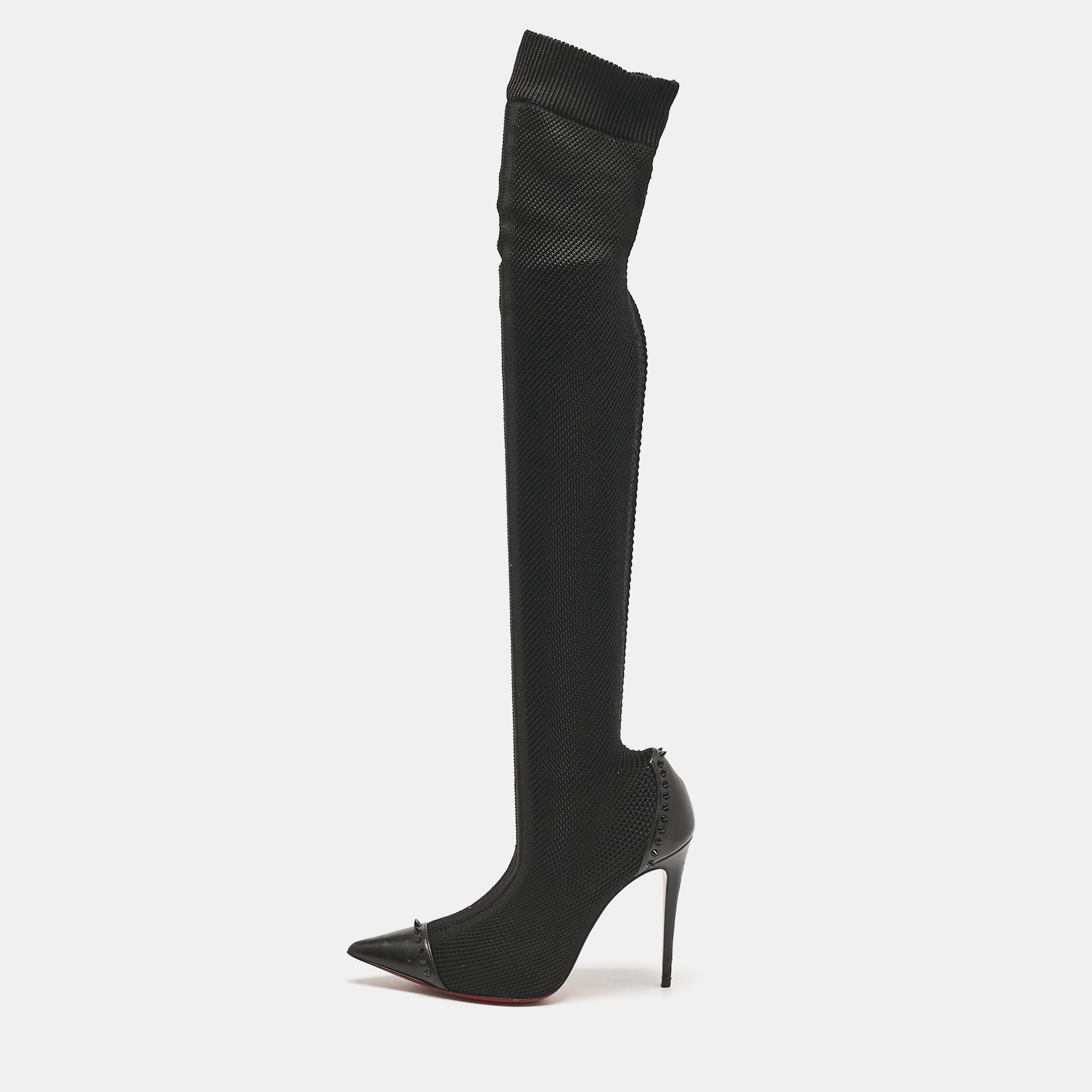 Christian Louboutin Black Knit Fabric and Leather Souricette Knee Length Boots
Christian Louboutin Black Knit Fabric and Leather Souricette Knee Length Boots