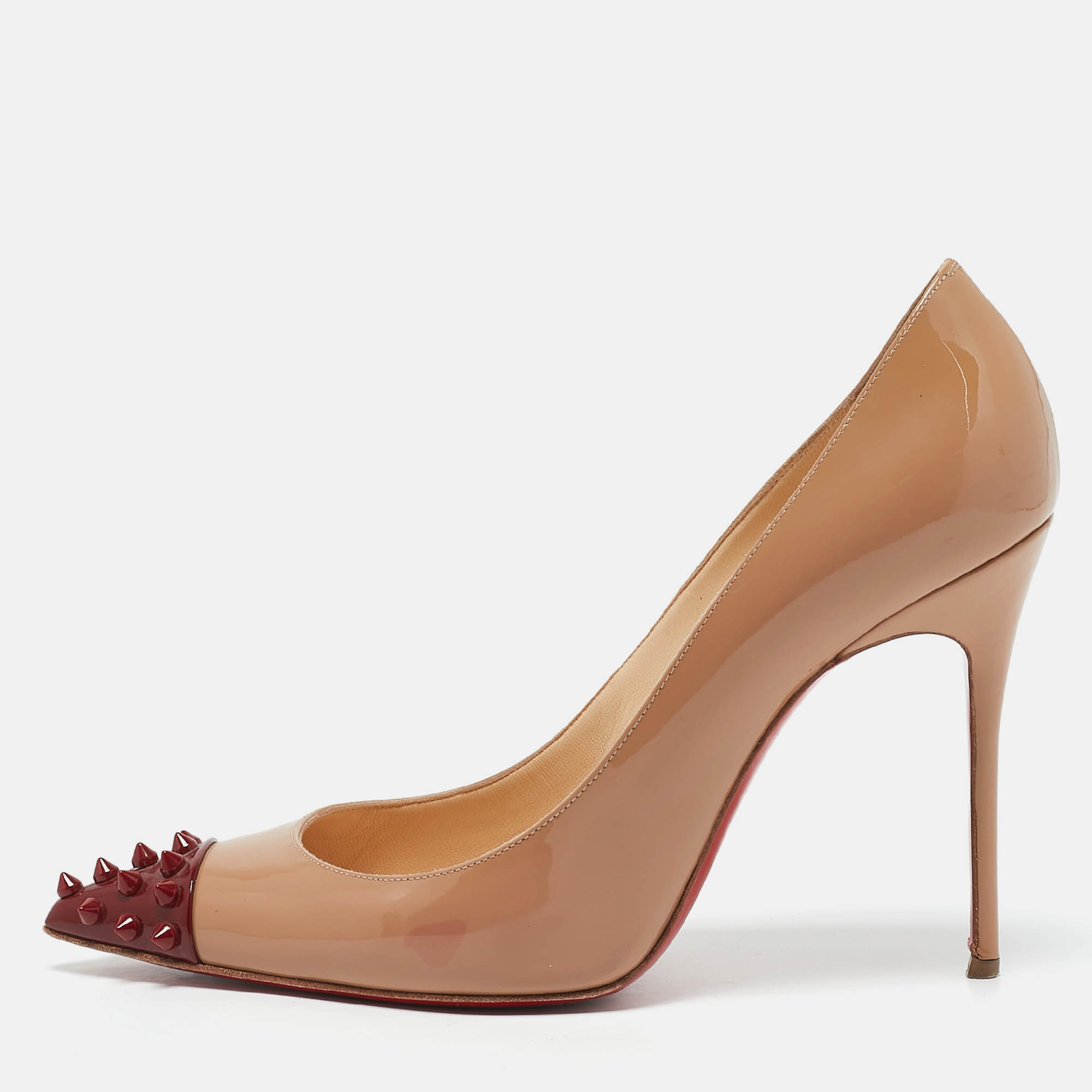 Christian Louboutin Beige/Burgundy Patent Leather Geo Spikes Cap Toe Pumps Size
Christian Louboutin Beige/Burgundy Patent Leather Geo Spikes Cap Toe Pumps Size