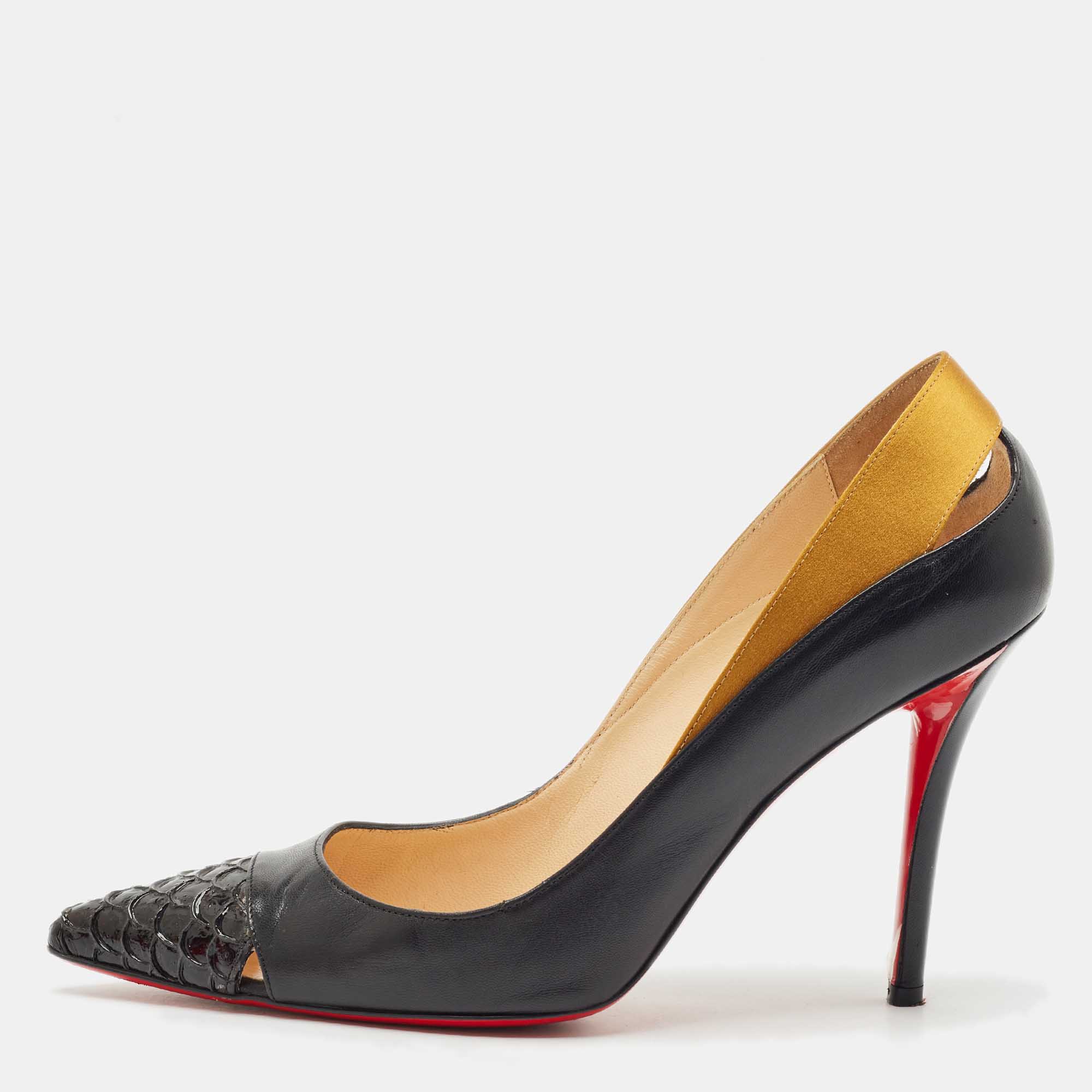 Christian Louboutin Black/Gold Leather and Satin Pointed Toe Pumps Size
Christian Louboutin Black/Gold Leather and Satin Pointed Toe Pumps Size
