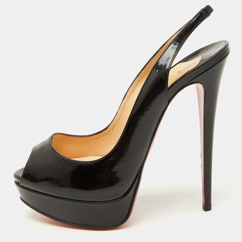 Christian Louboutin Black Patent Leather Lady Peep Slingback Pumps Size
Christian Louboutin Black Patent Leather Lady Peep Slingback Pumps Size