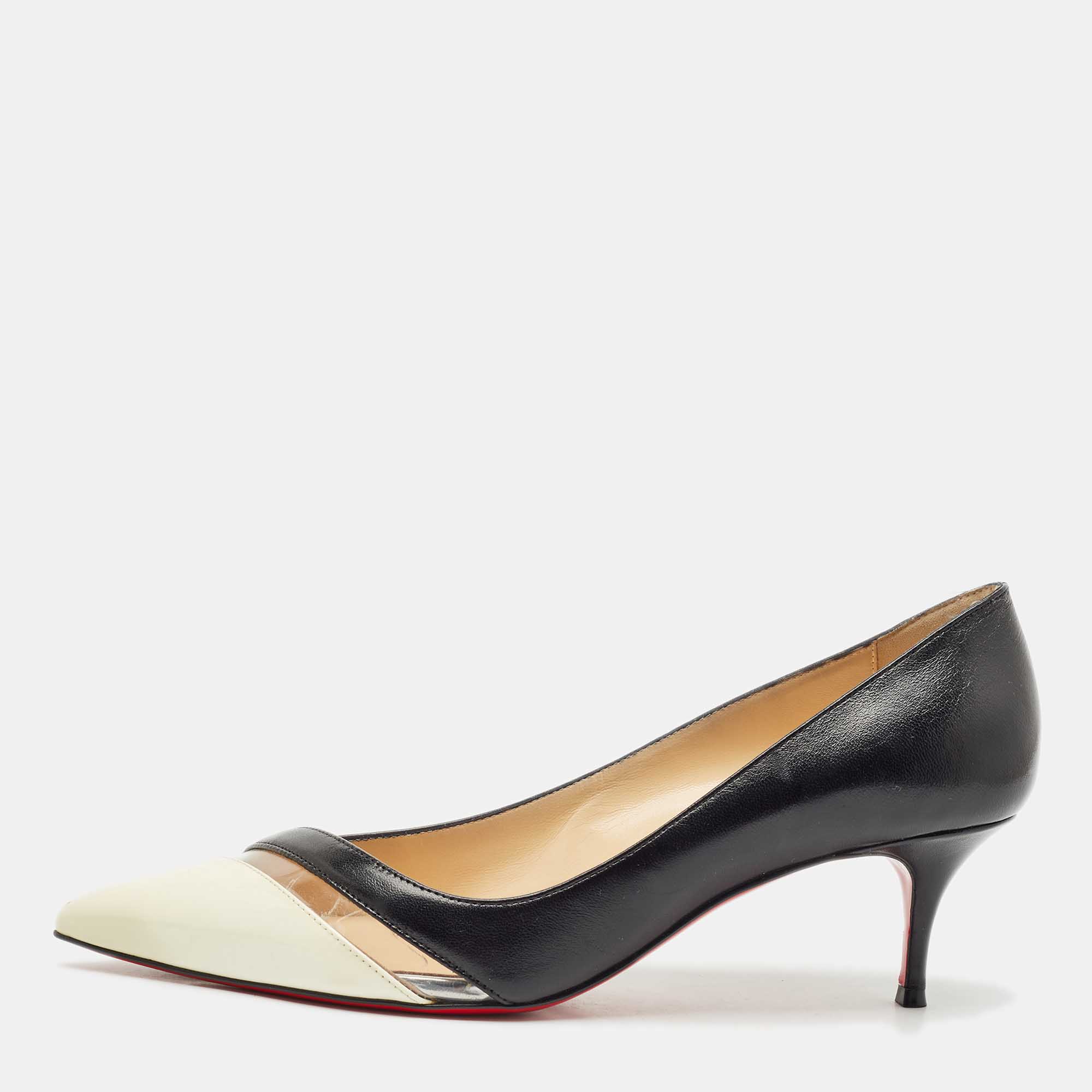 Christian Louboutin Black/Cream Patent Leather and PVC 17th floor Pumps Size
Christian Louboutin Black/Cream Patent Leather and PVC 17th floor Pumps Size