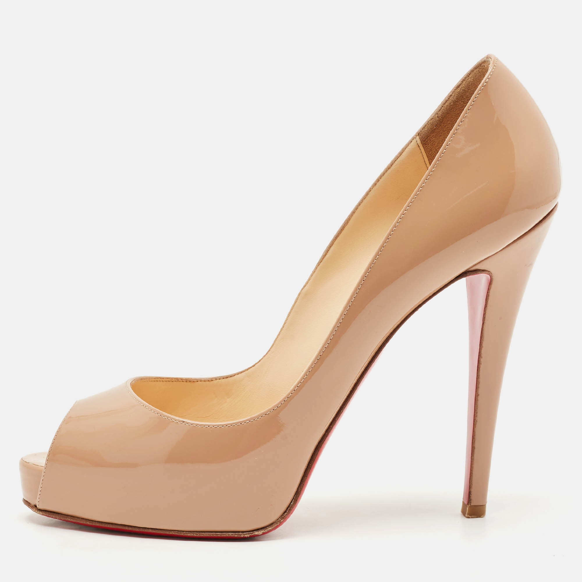 Christian Louboutin Beige Patent Leather Very Prive Peep Toe Pumps Size
Christian Louboutin Beige Patent Leather Very Prive Peep Toe Pumps Size