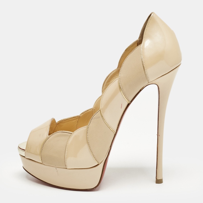 Christian Louboutin Beige/Gold Leather and Patent Leather Torsatoe Peep Toe Pumps Size
Christian Louboutin Beige/Gold Leather and Patent Leather Torsatoe Peep Toe Pumps Size